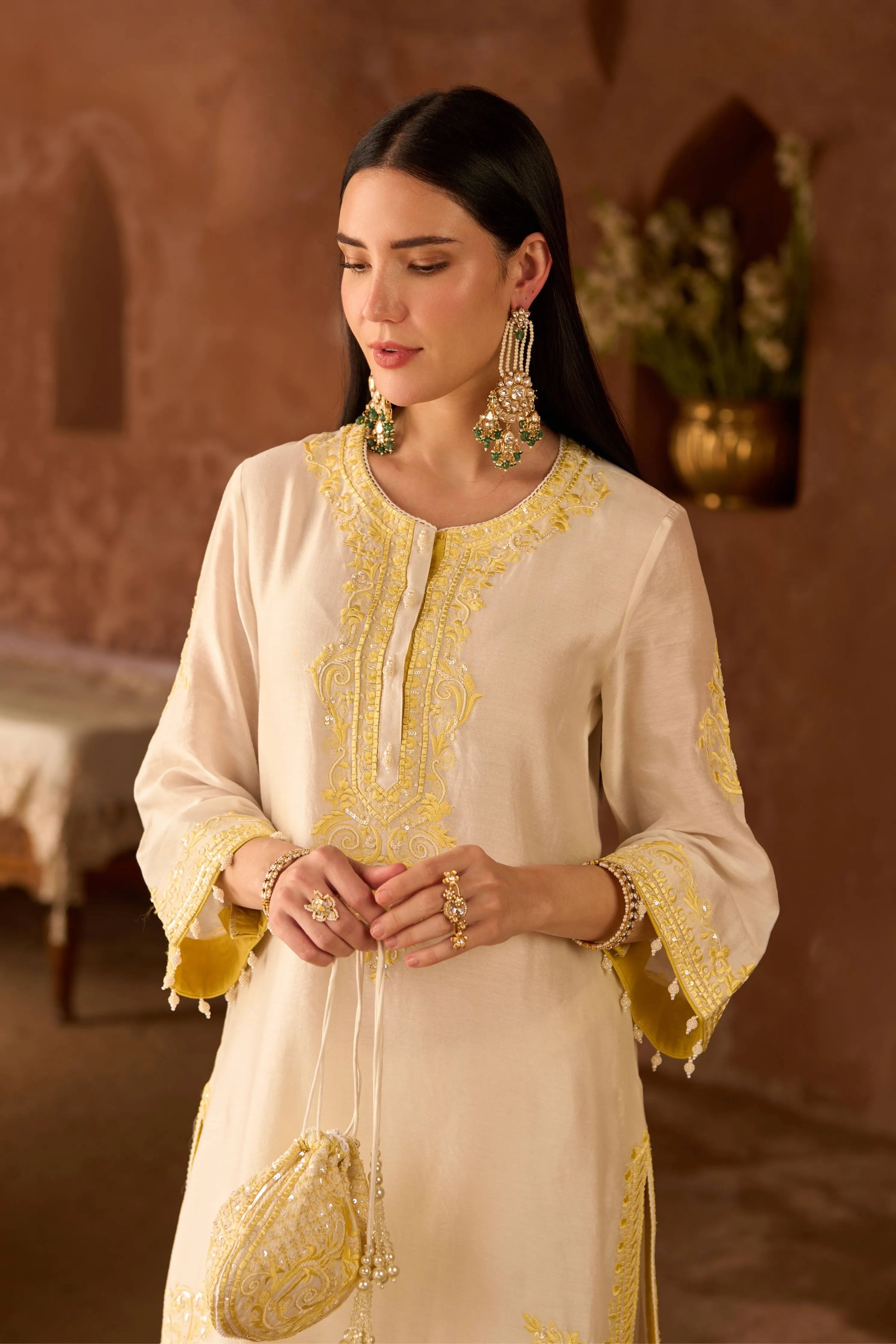 Nyra Daisy Ivory & Lemon Yellow Short Kurta Set