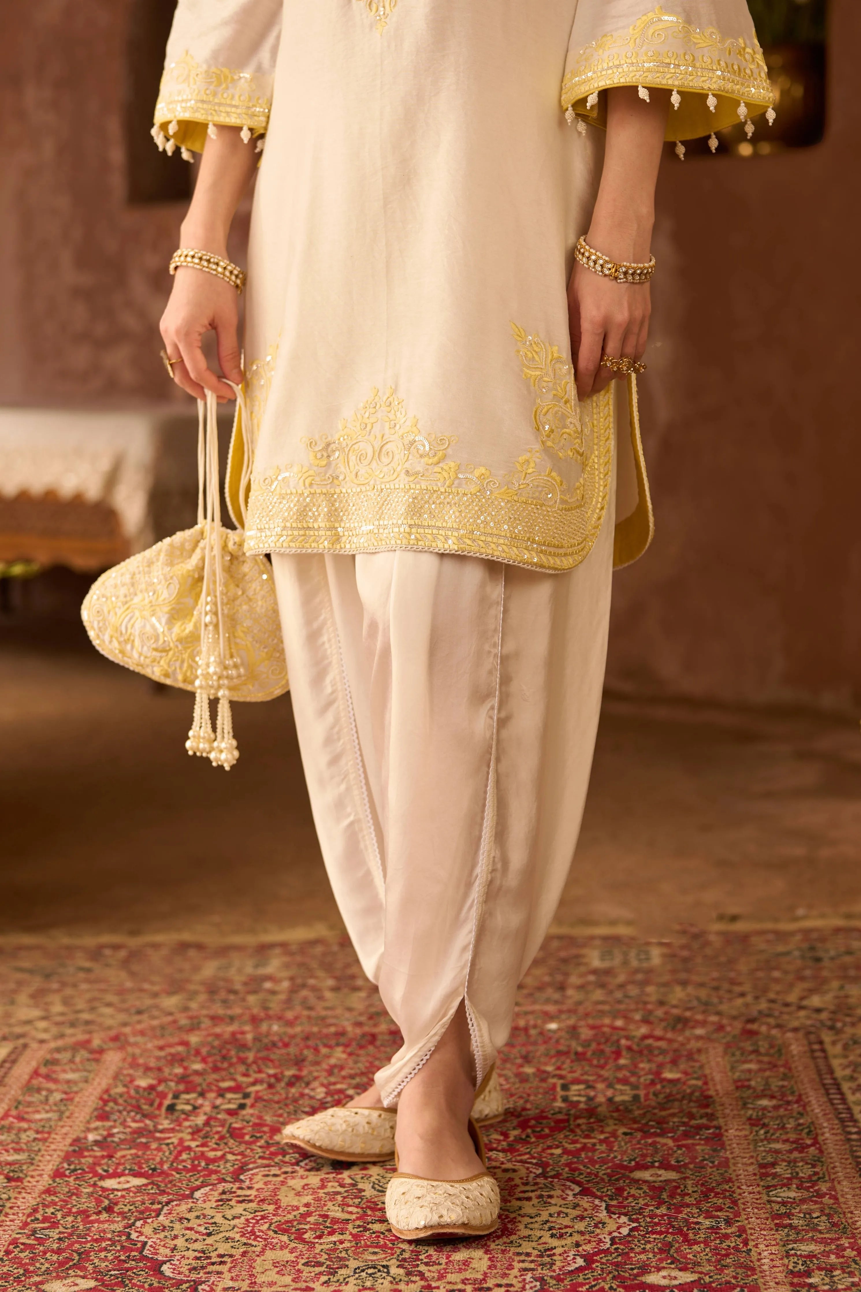 Nyra Daisy Ivory & Lemon Yellow Short Kurta Set