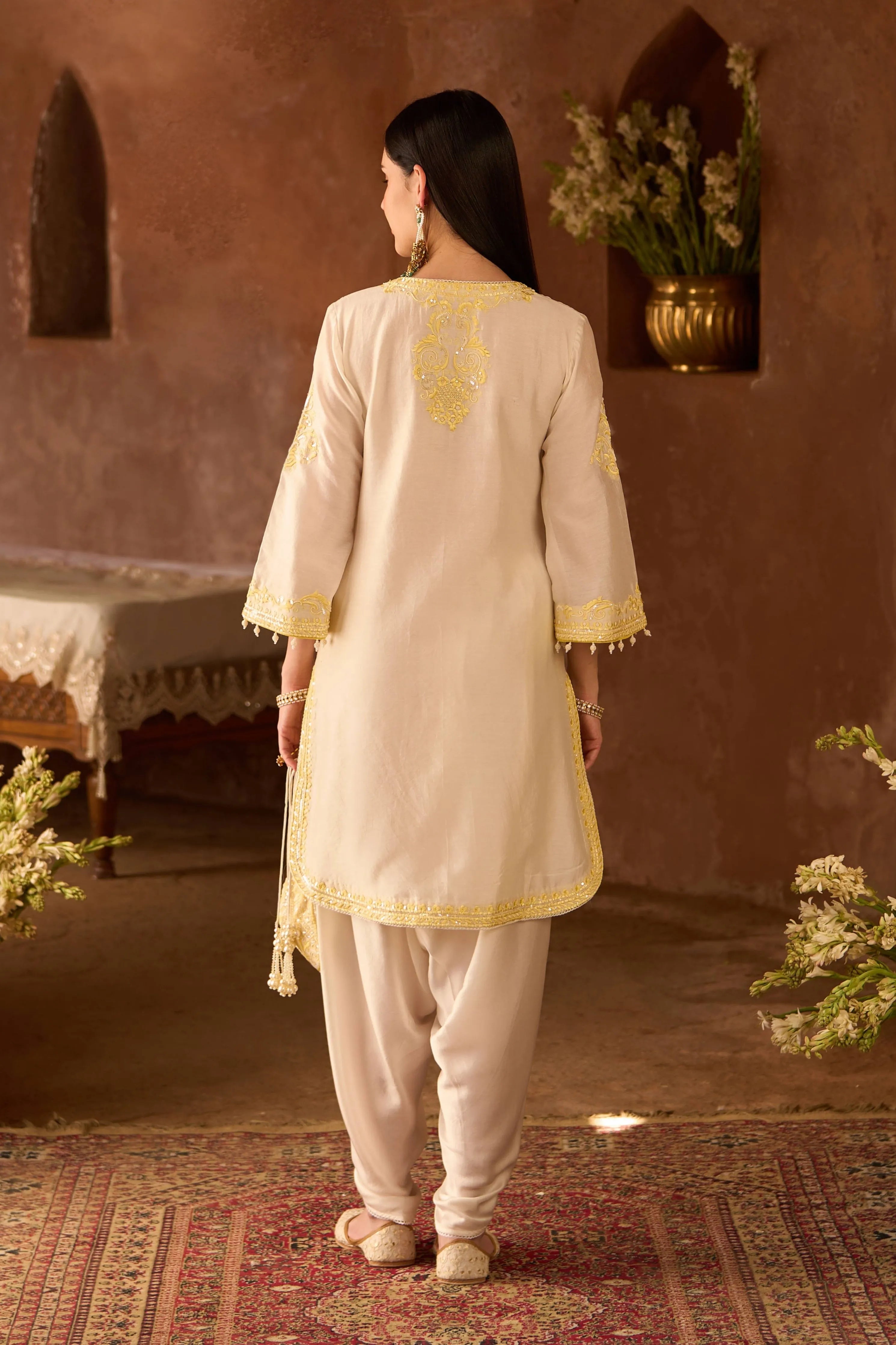Nyra Daisy Ivory & Lemon Yellow Short Kurta Set