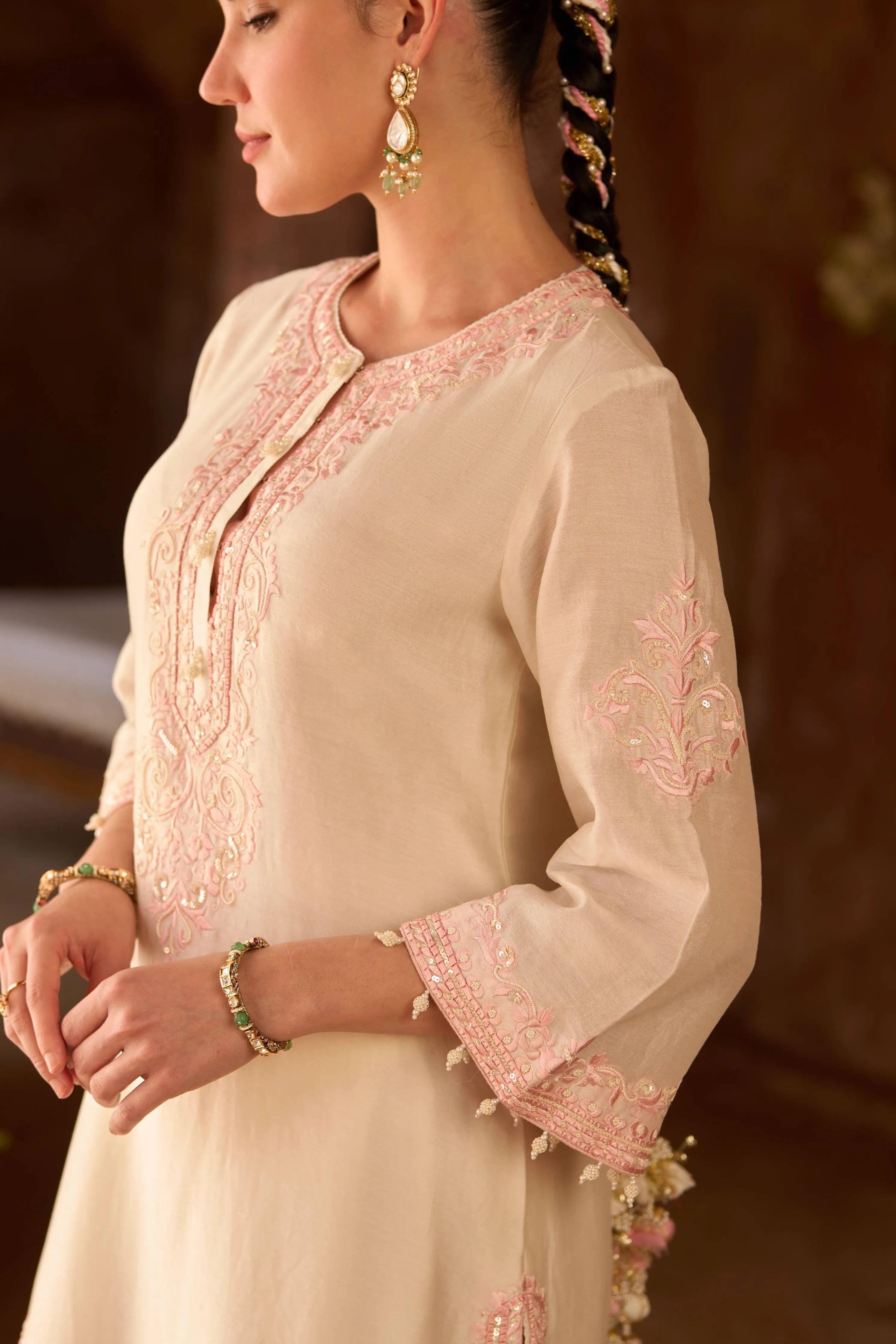 Nyra Daisy Ivory & Pink Short Kurta Set