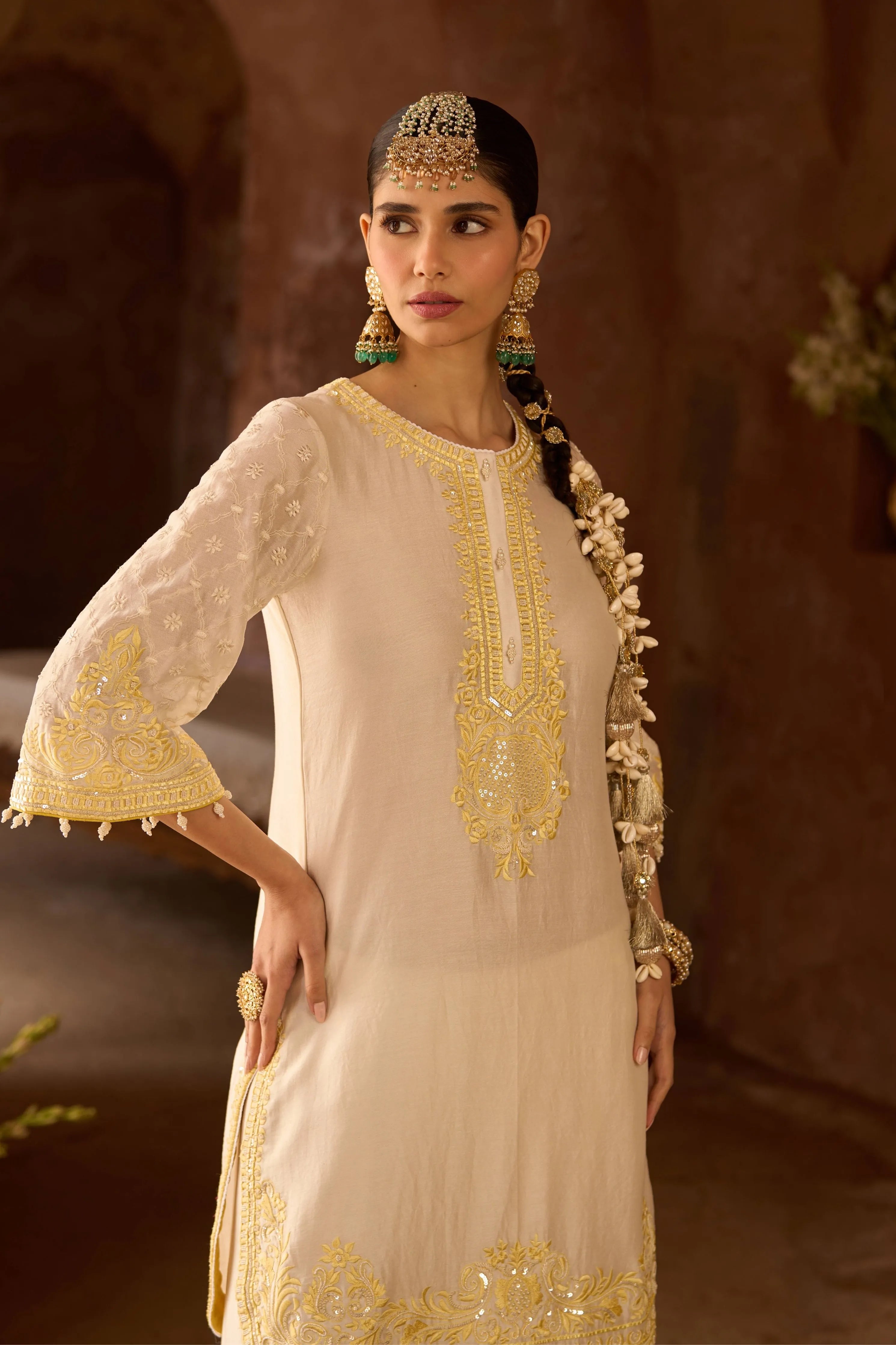 Ruhi Daisy Ivory & Lemon Yellow Short Kurta Set