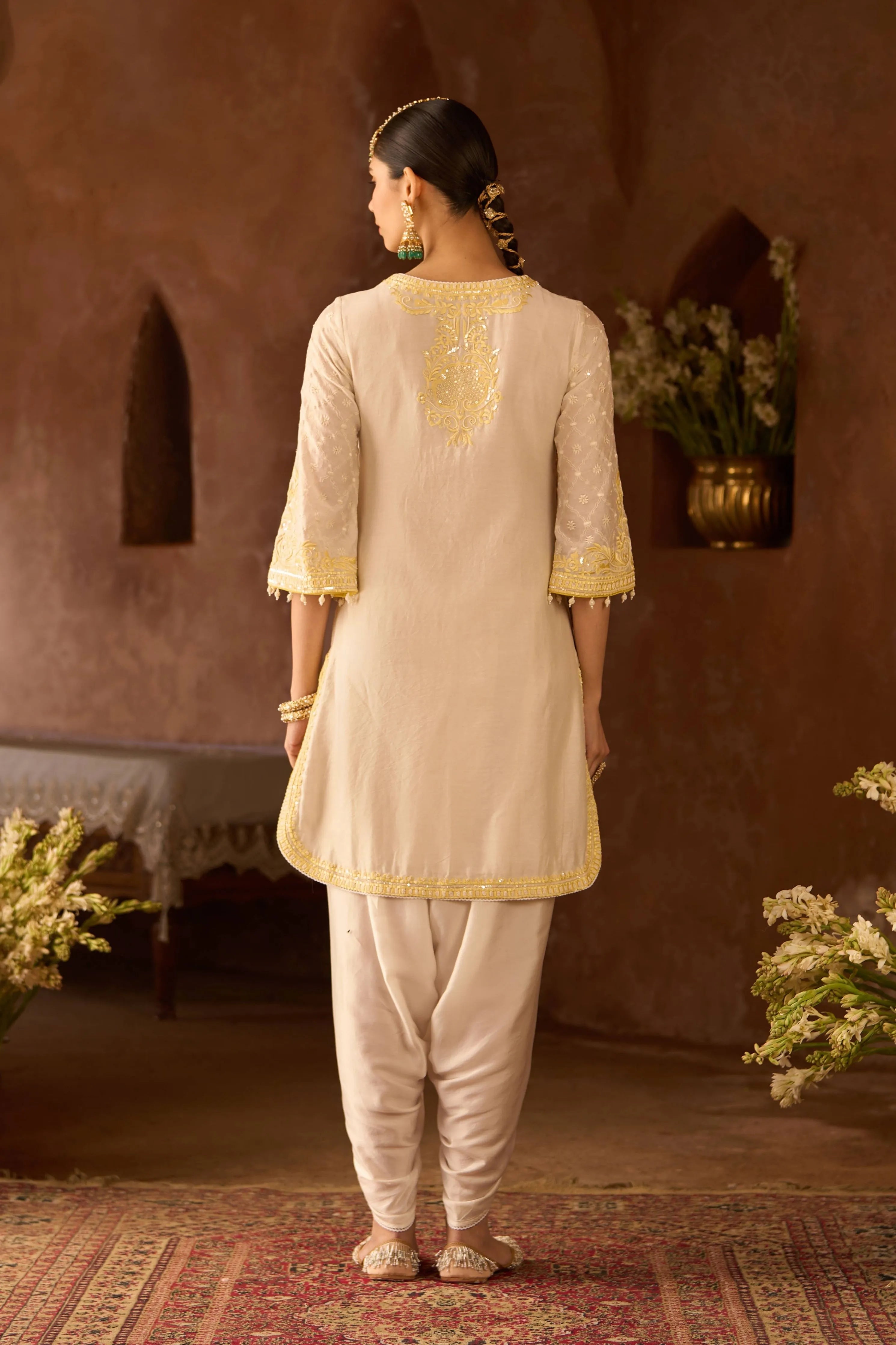 Ruhi Daisy Ivory & Lemon Yellow Short Kurta Set