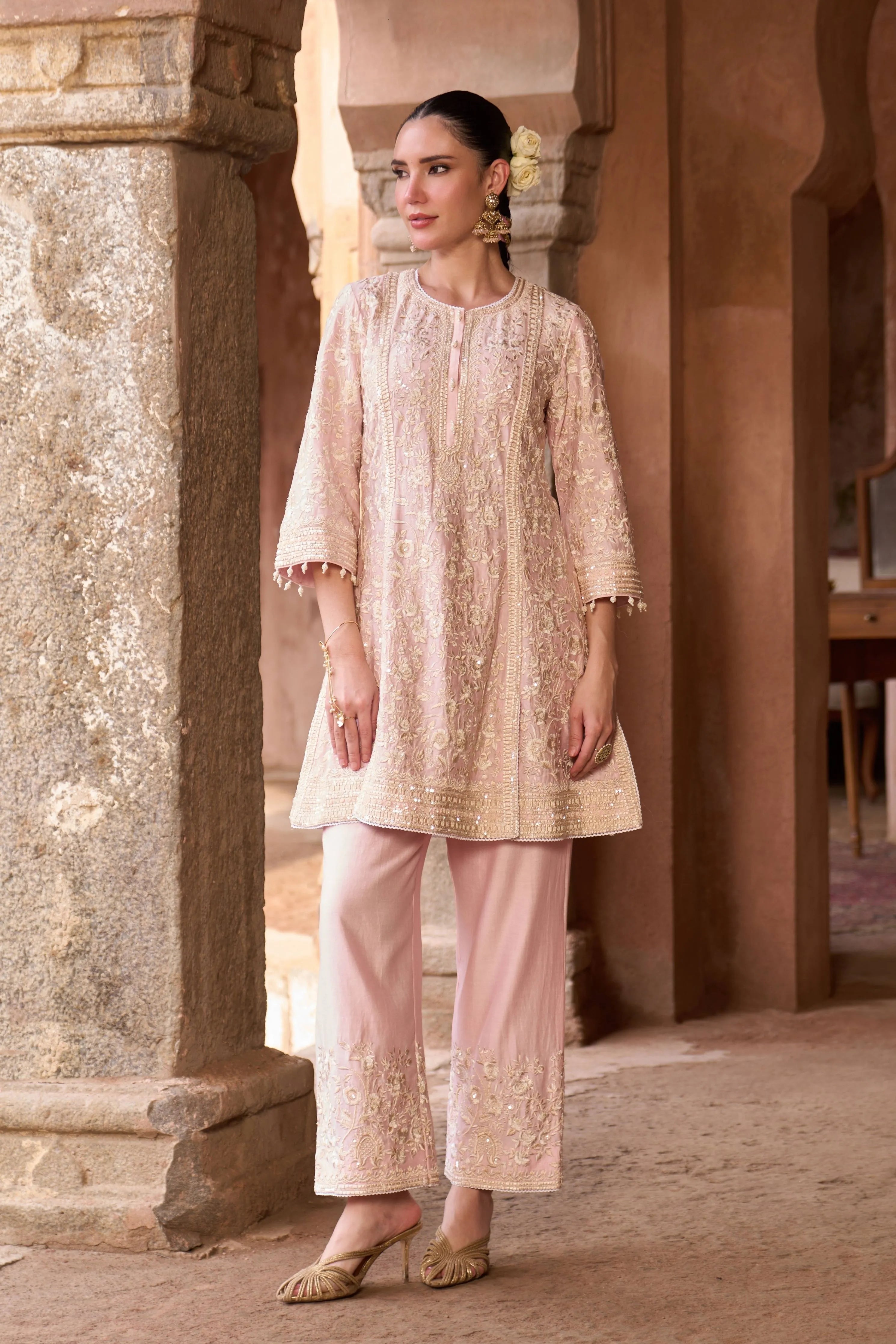 Saboor Pink Short ALine Kurta set