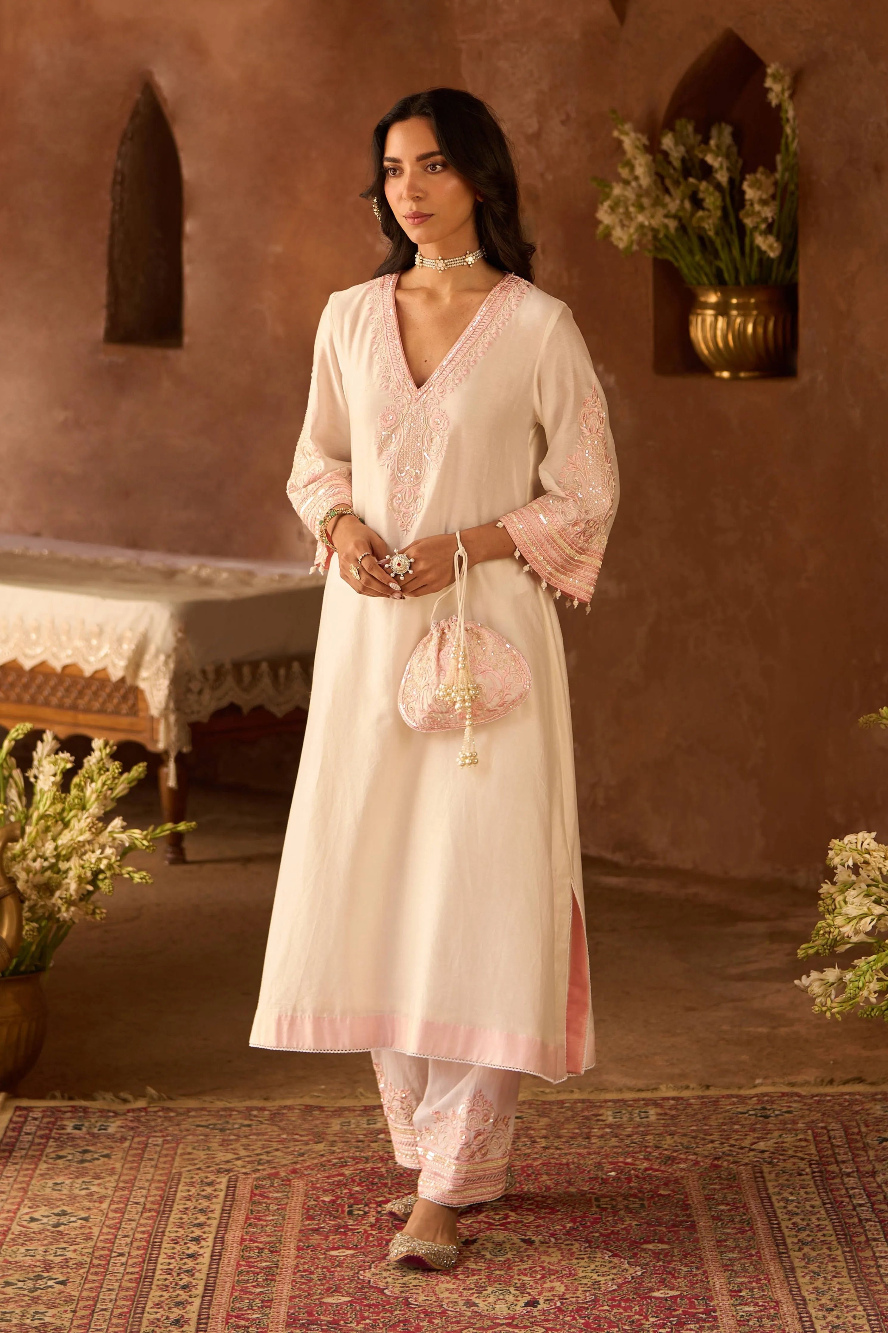 Sahabat Daisy Ivory & Pink Kaaftan Set