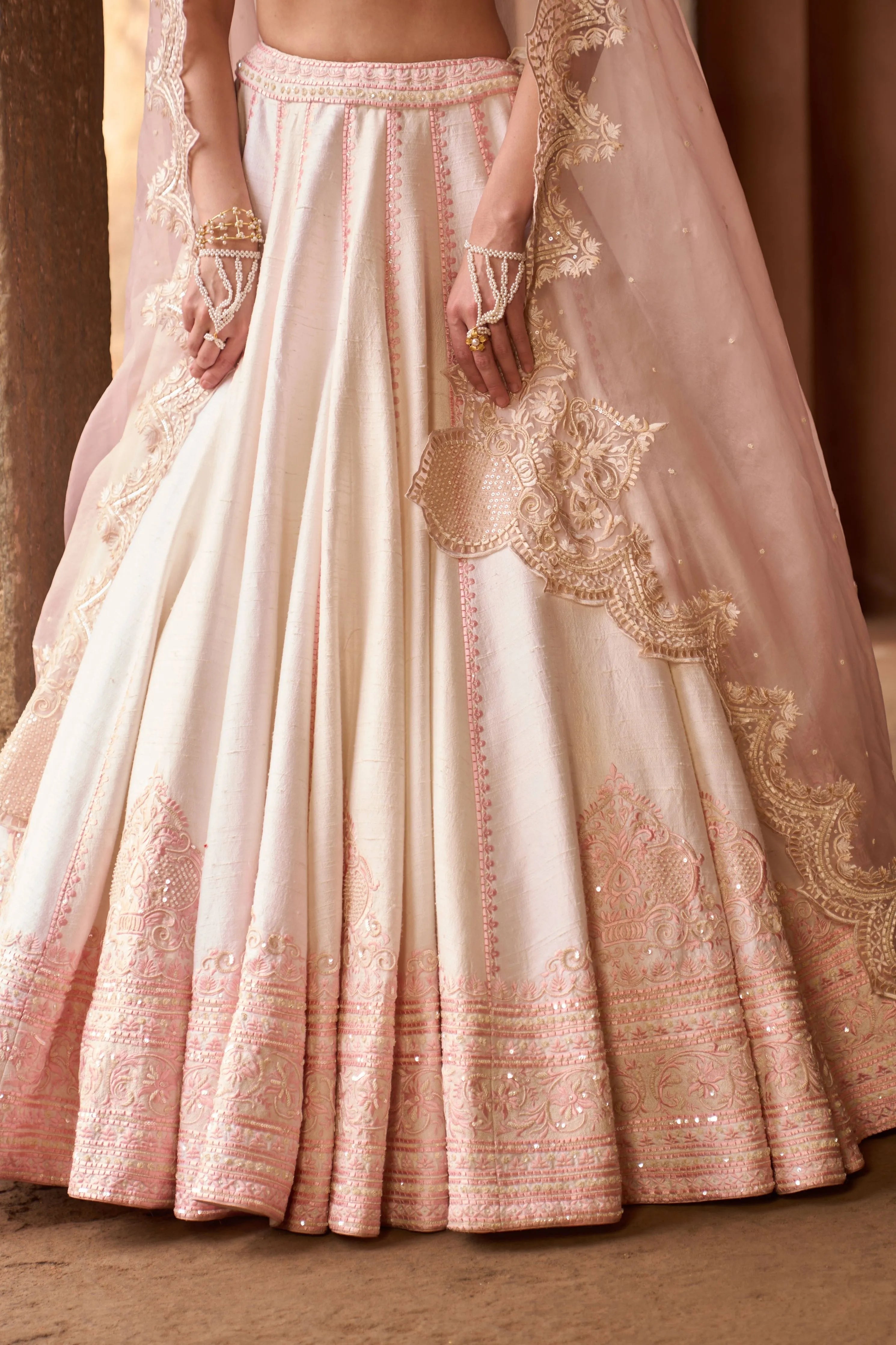 Sayeeda Daisy Ivory & Pink Embroidered Lehenga Set