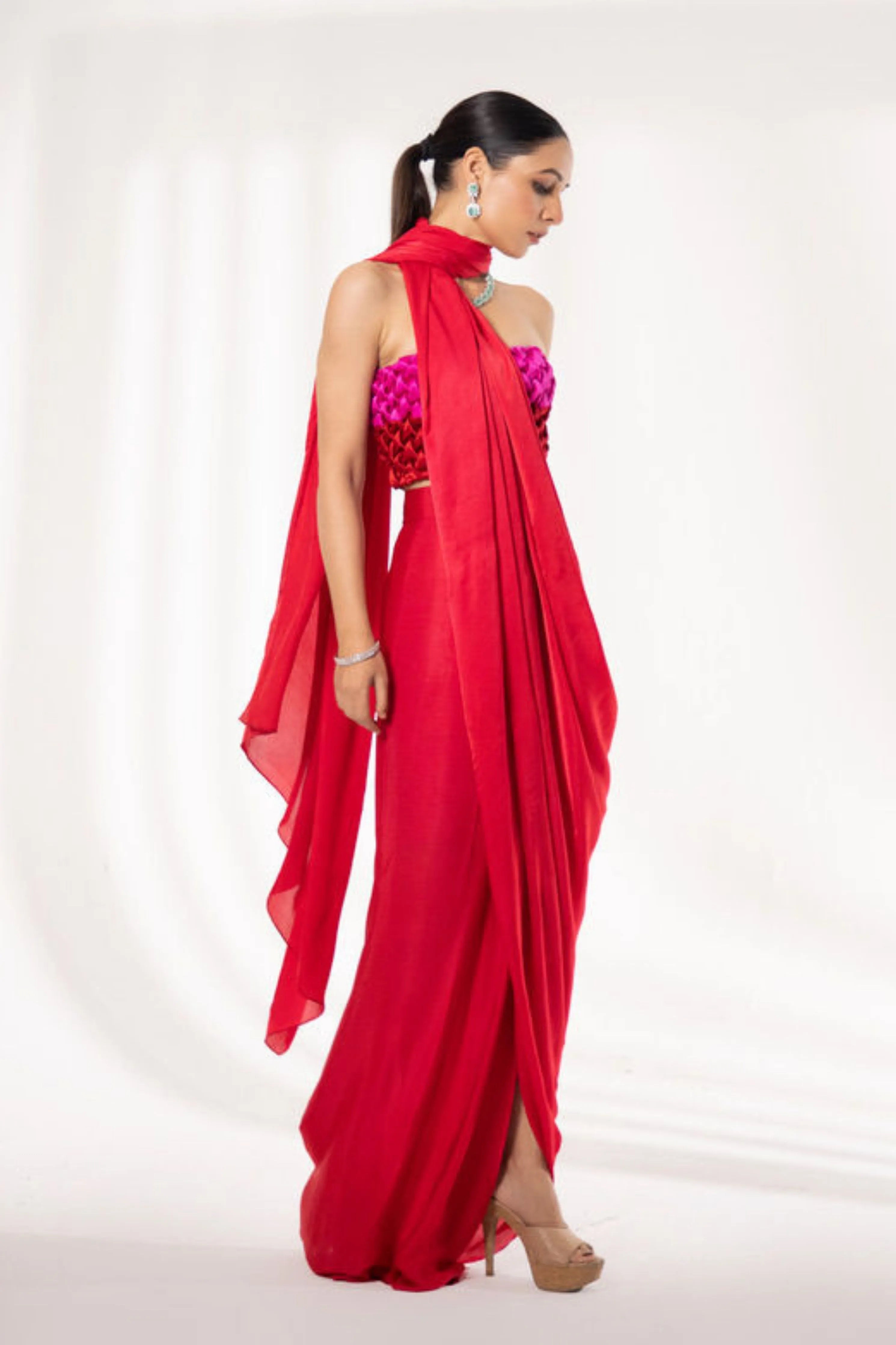 Onyx Smocked Bustier with saree