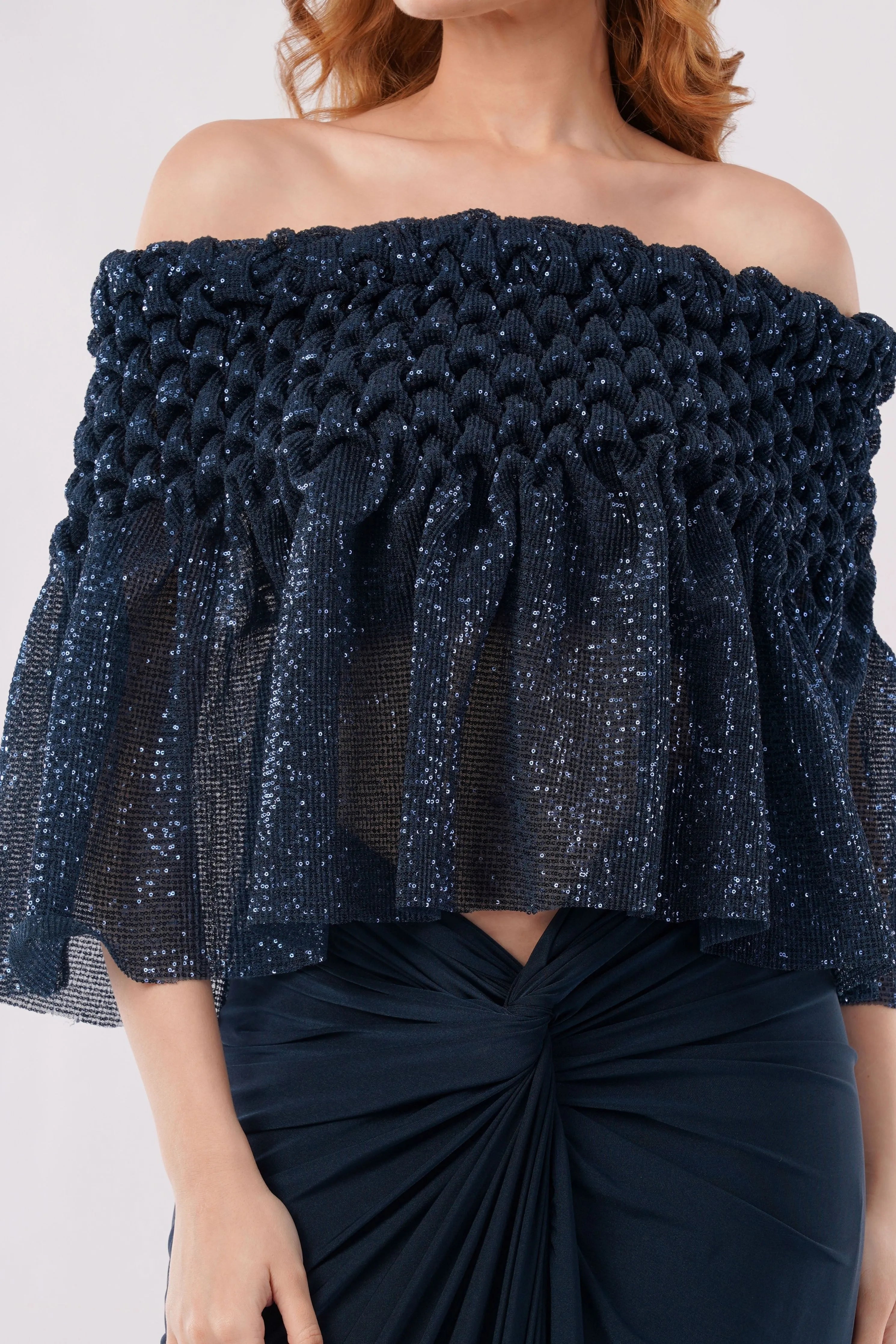 Jasmine off-shoulder smocked cape Set