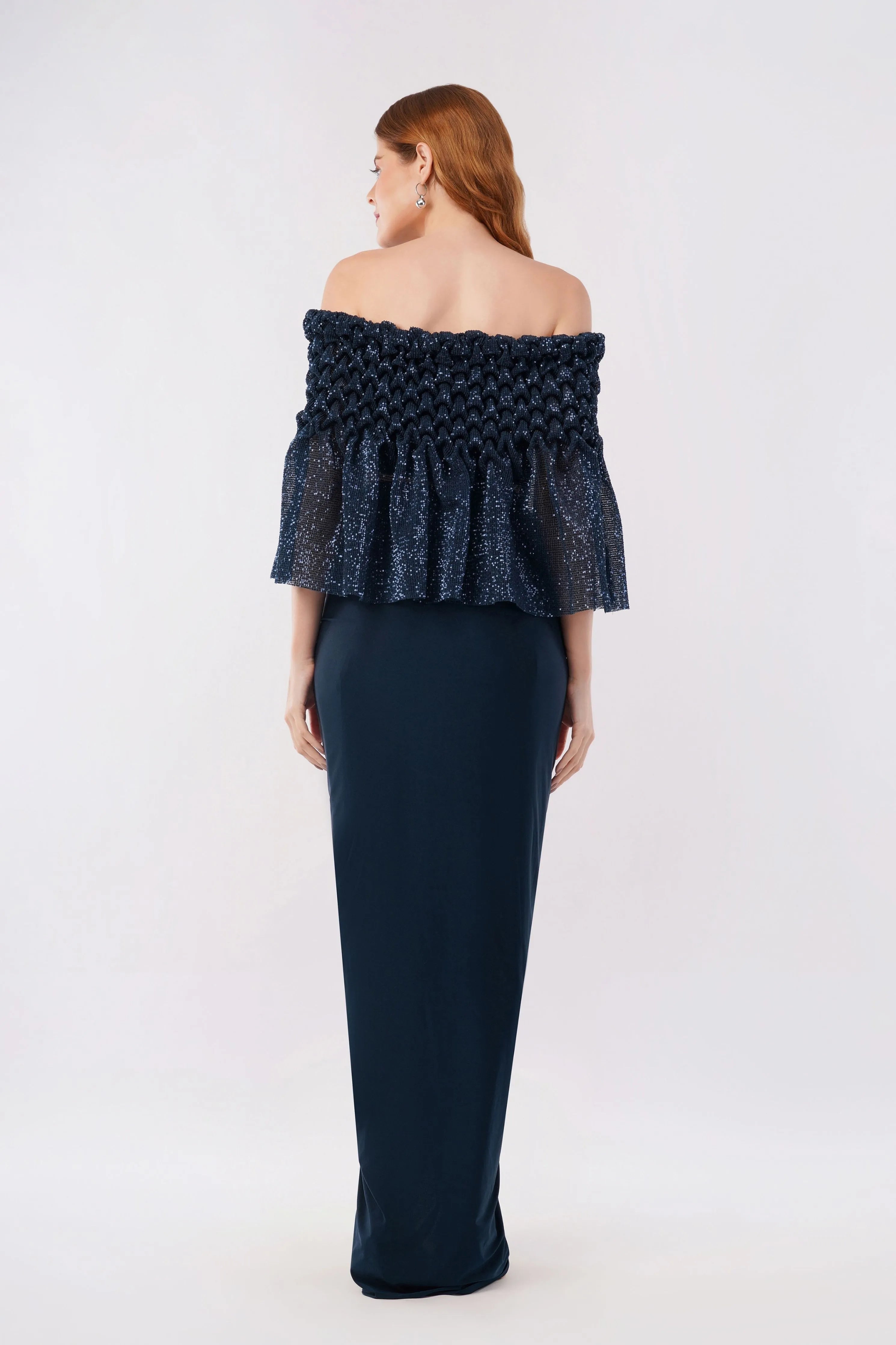 Jasmine off-shoulder smocked cape Set