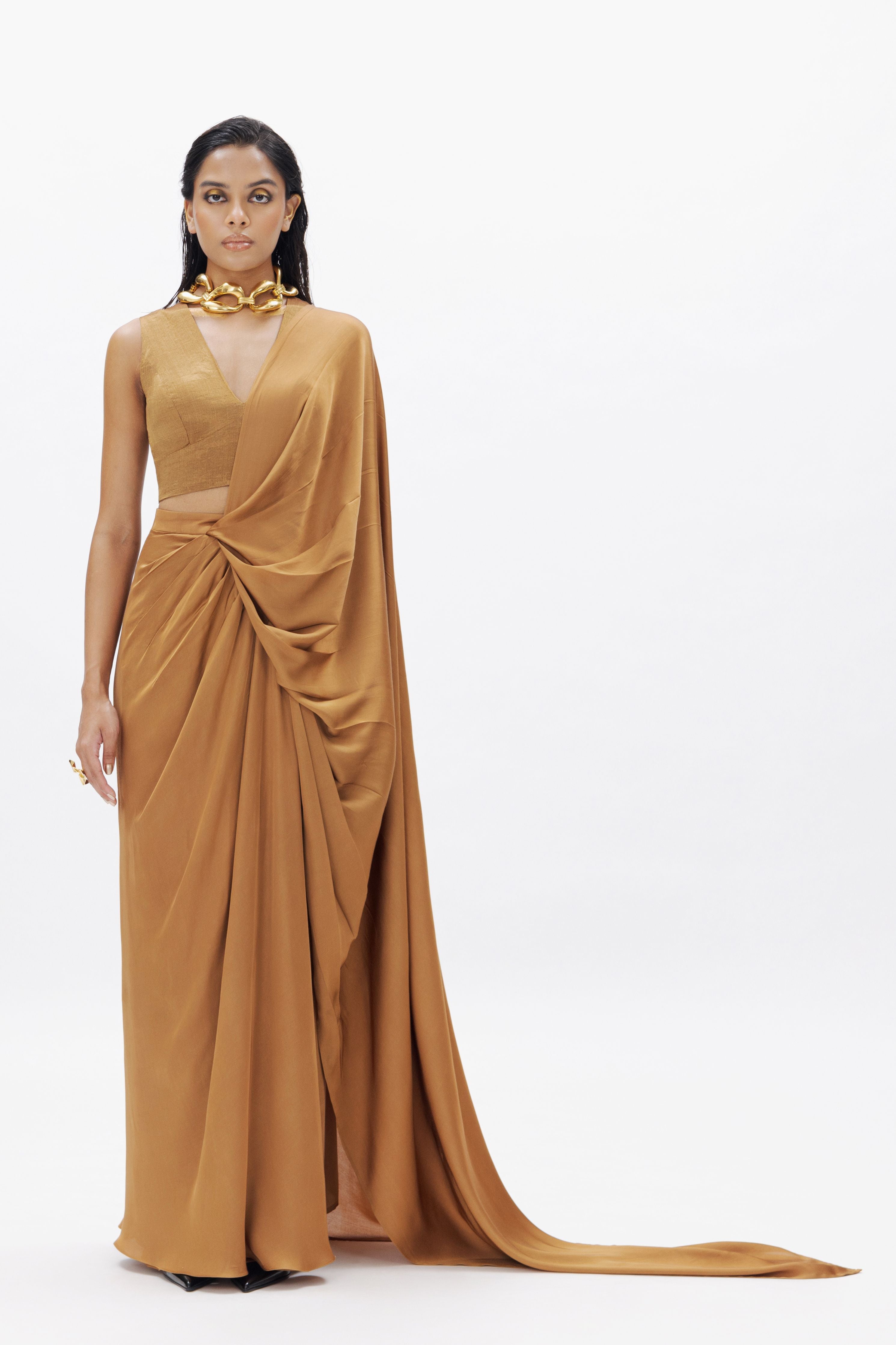 Jasmine Draped Saree In Gold