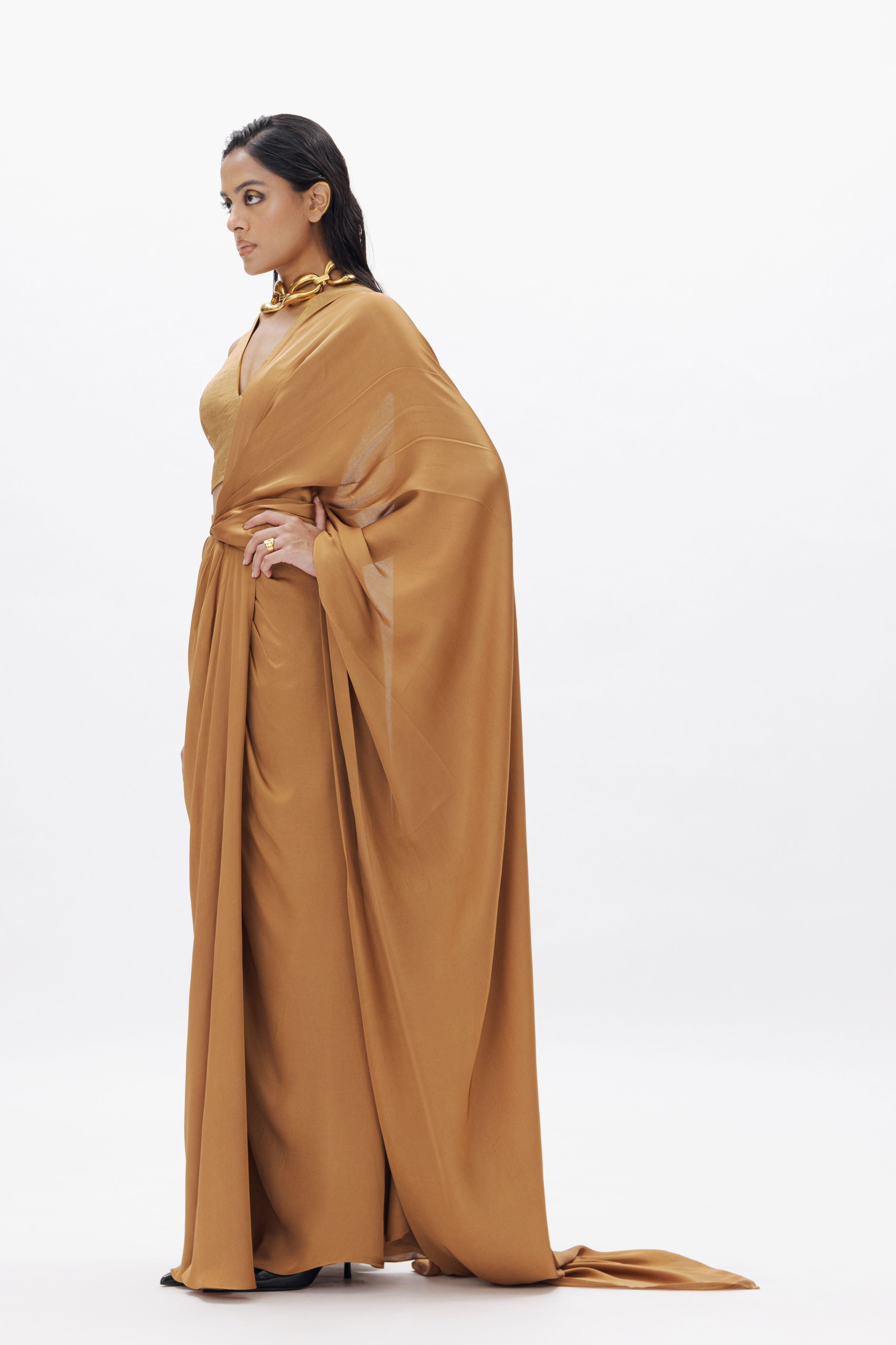 Jasmine Draped Saree In Gold