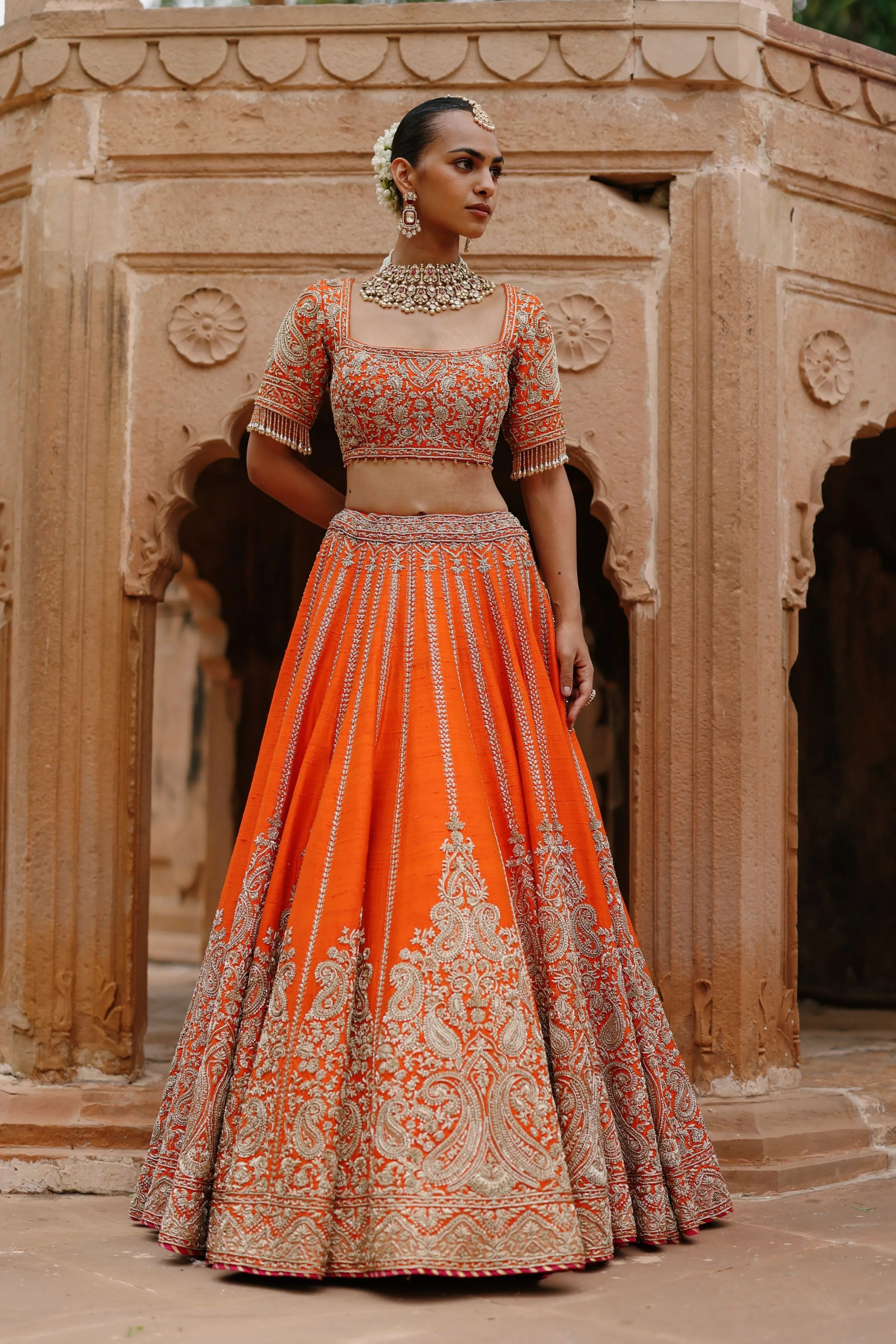 Nagma Orange Lehenga Set with Blouse & Hot Pink Dupatta