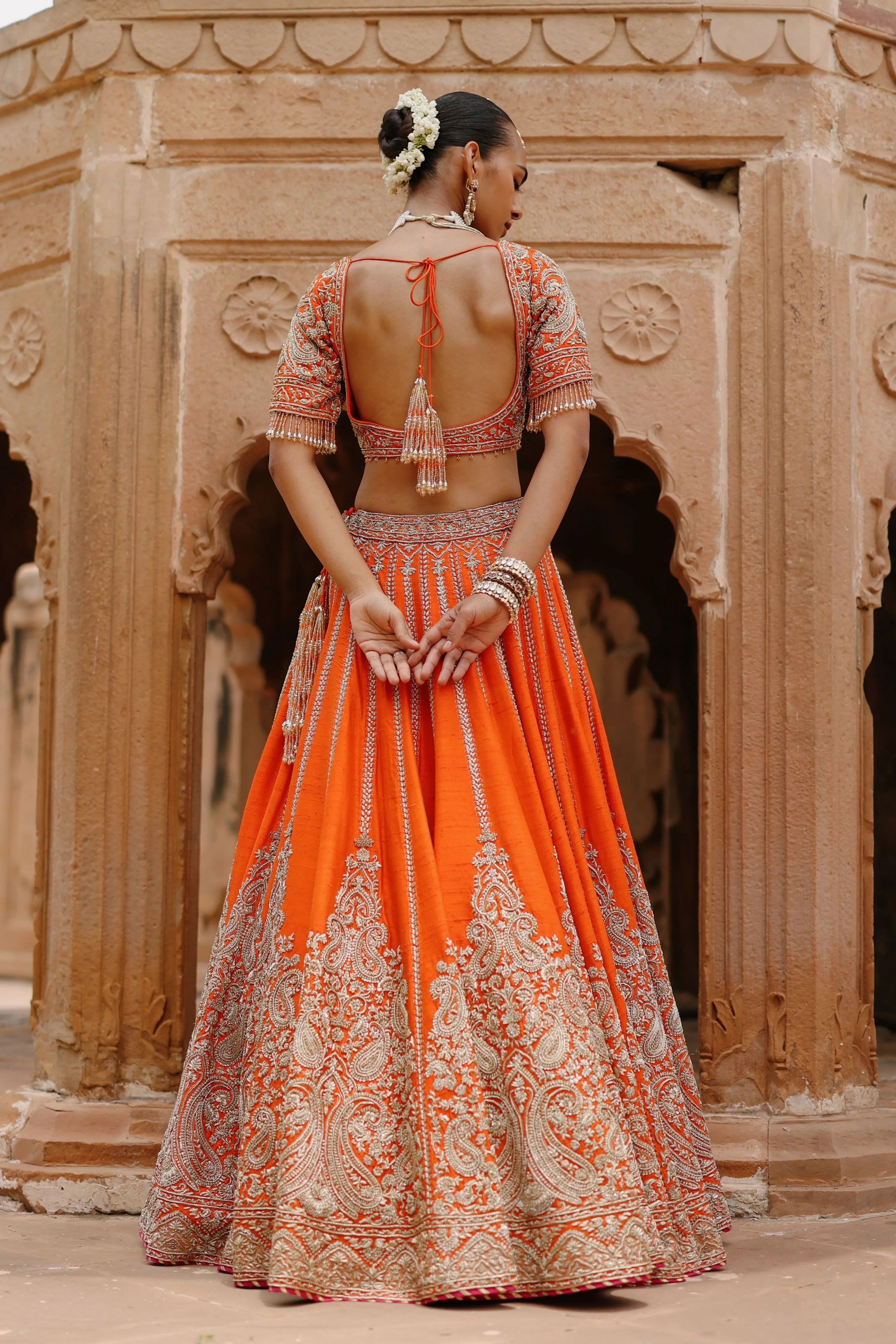 Nagma Orange Lehenga Set with Blouse & Hot Pink Dupatta