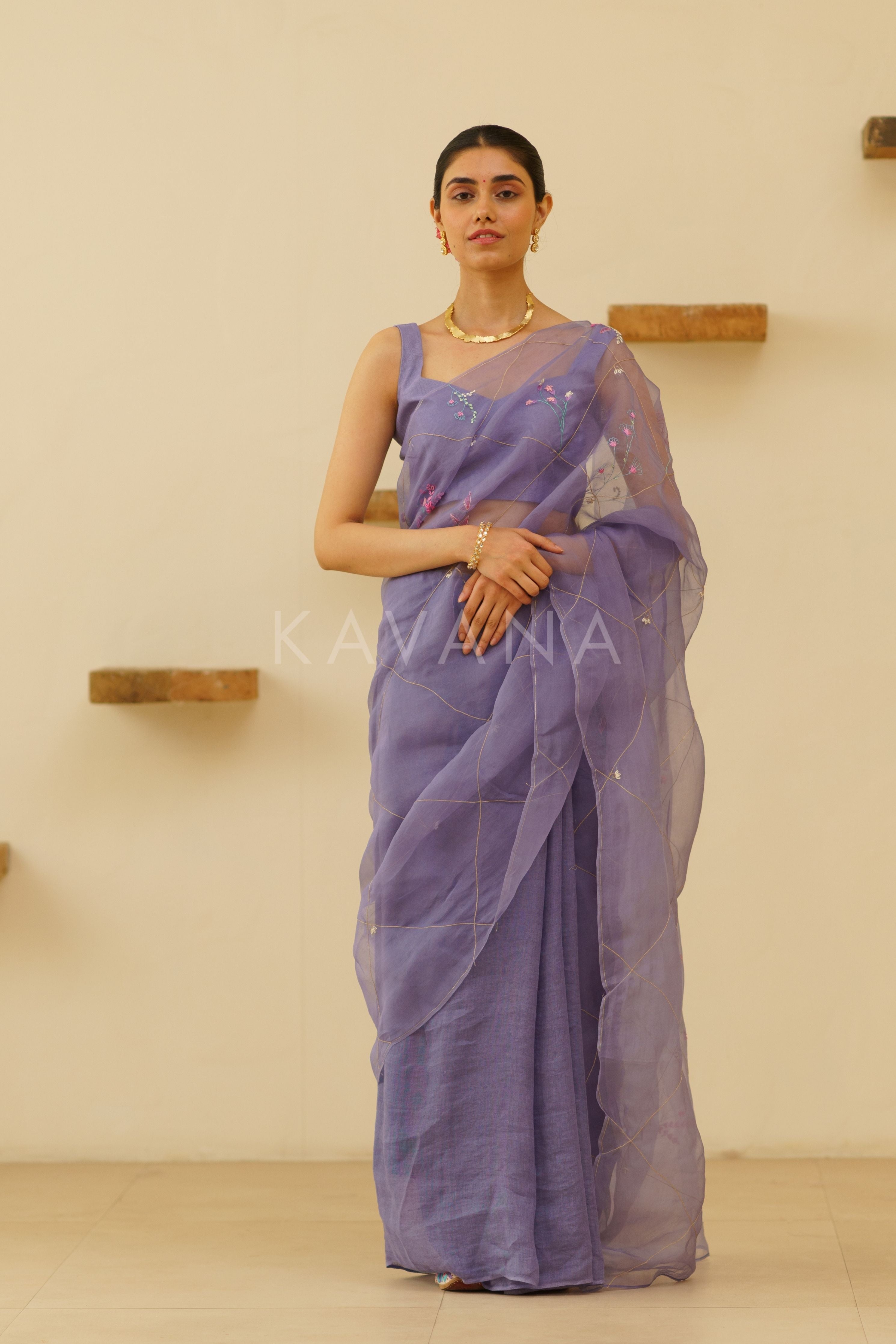 Naher Organza Linen Sari