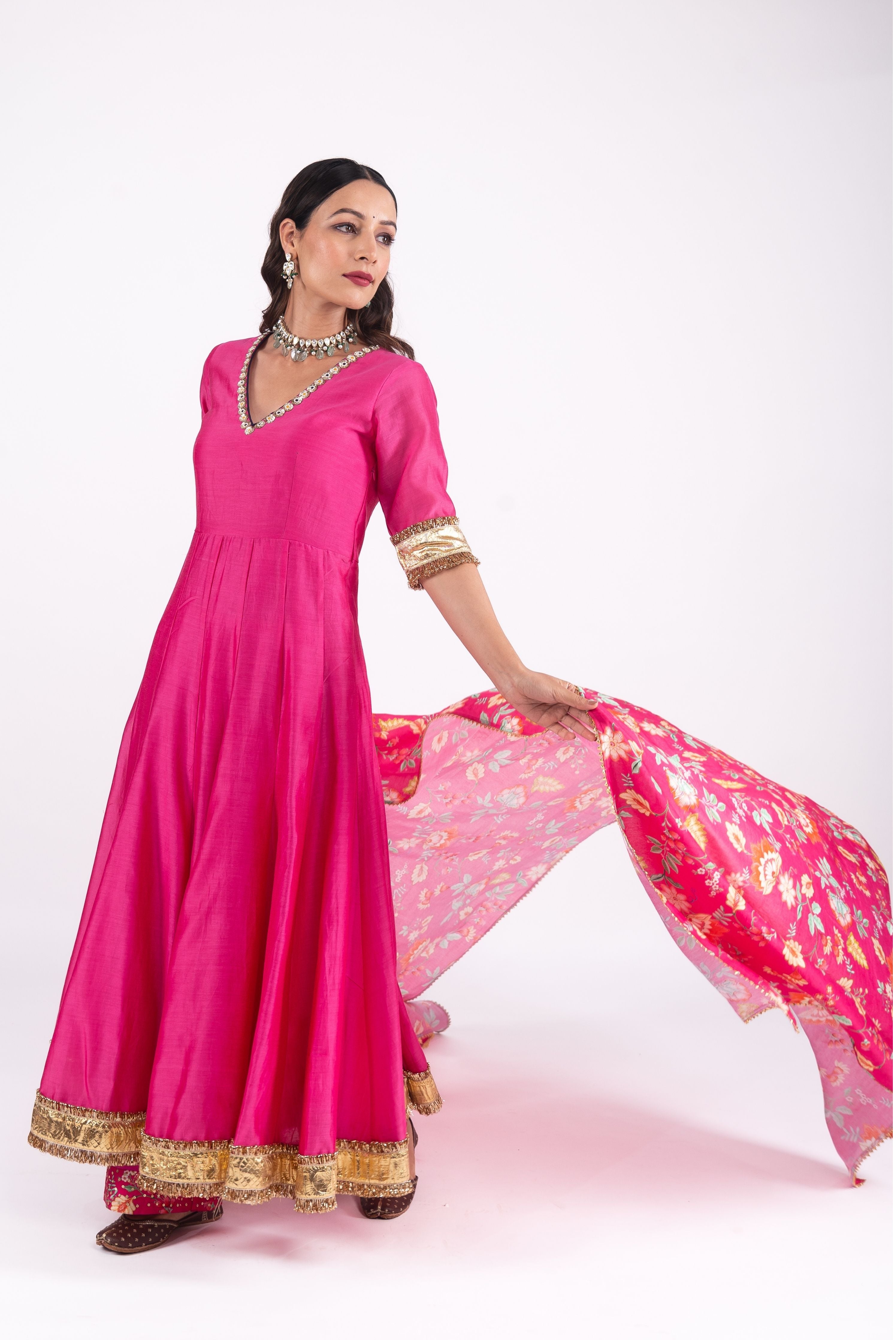 Nazren Silk Chanderi Anarkali Set