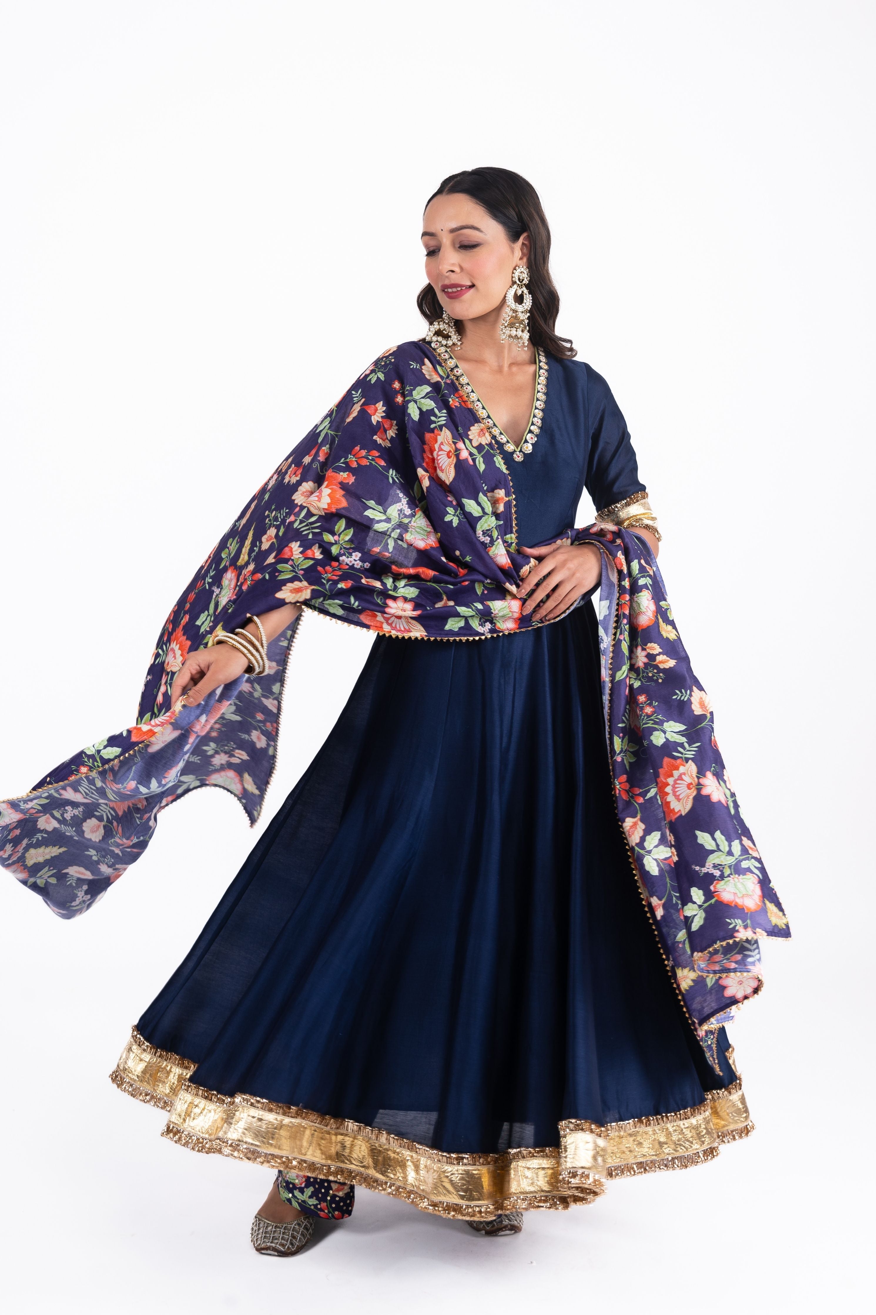 Neelam  Silk Chanderi Anarkali Set