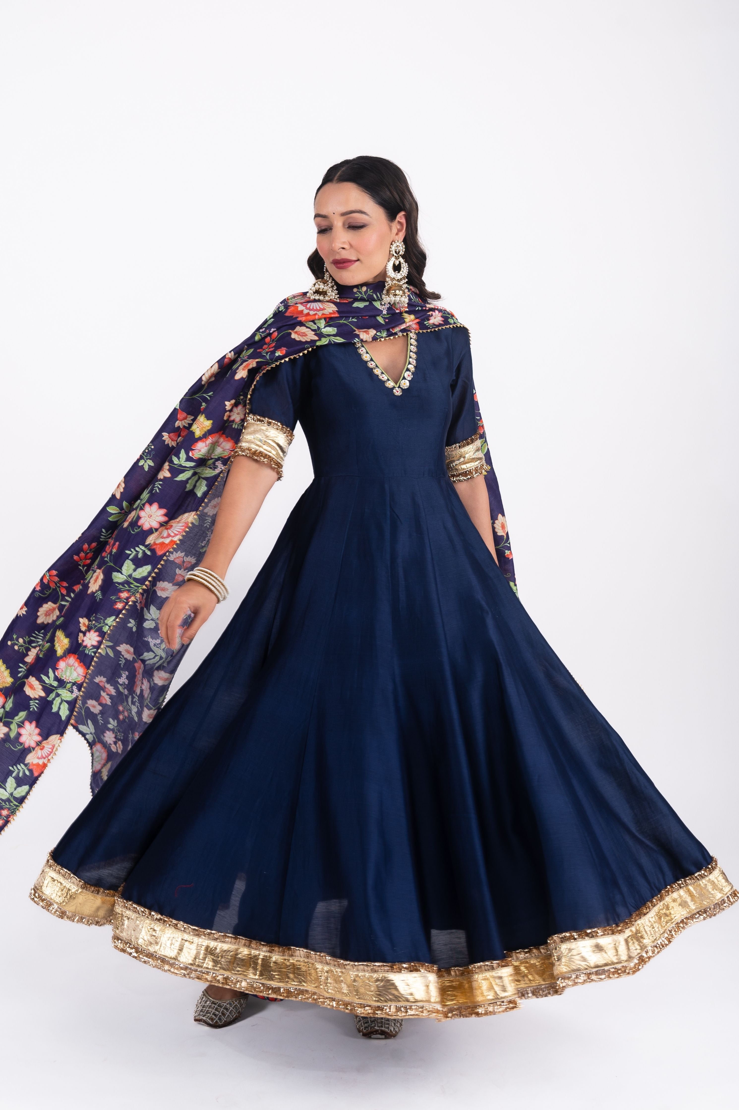 Neelam  Silk Chanderi Anarkali Set