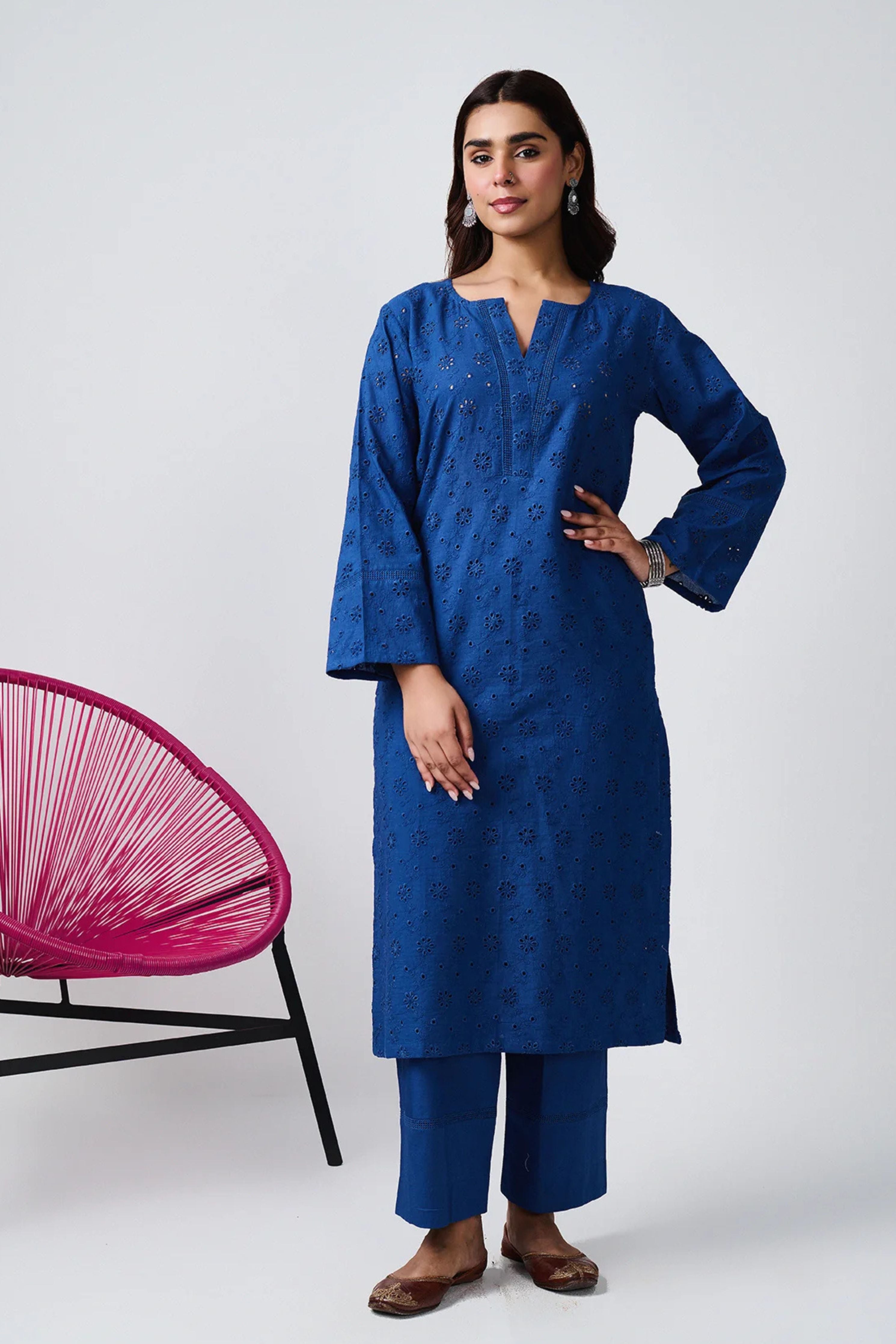 Noor Blue Shifli Kurta Set