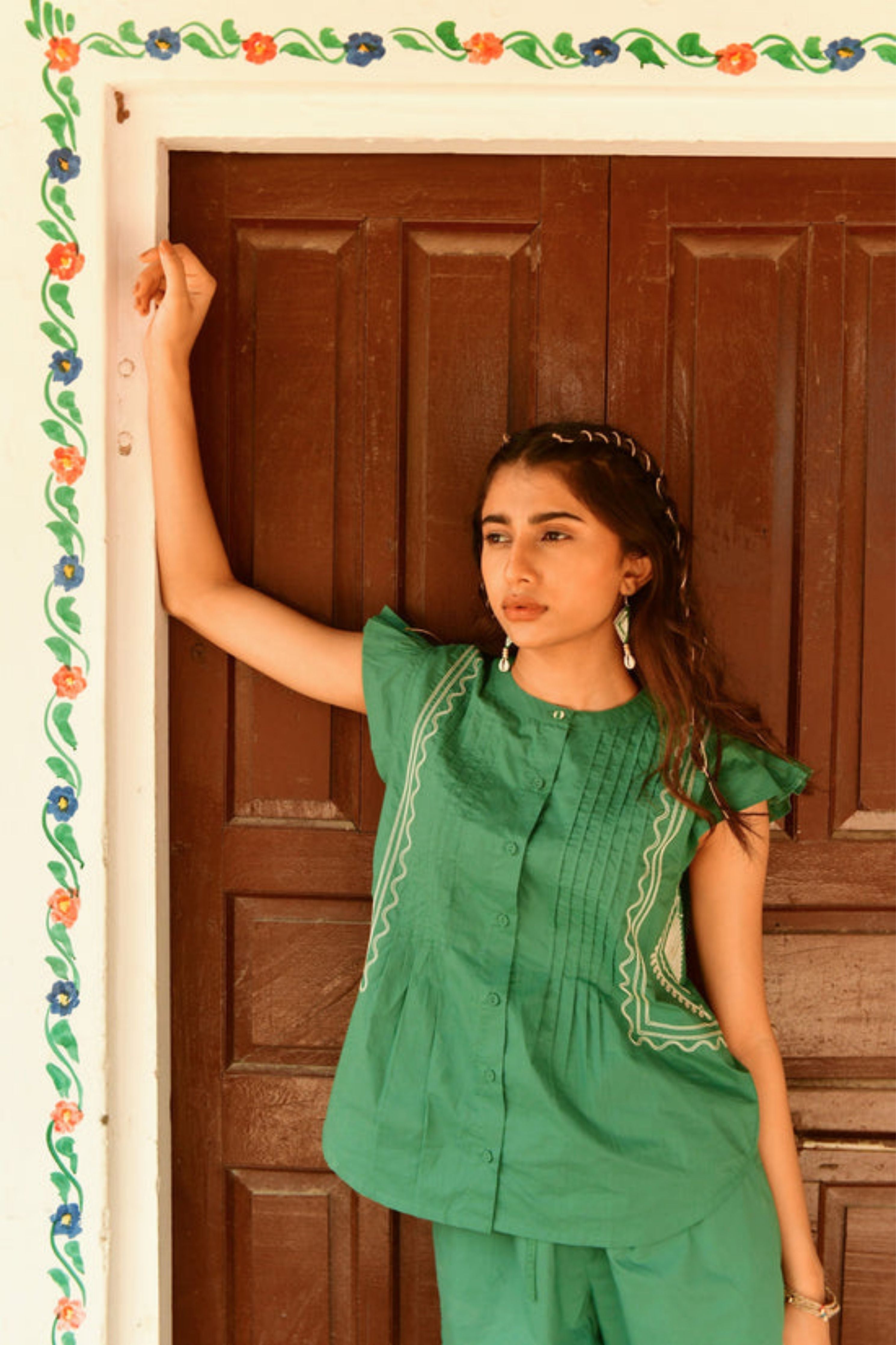 Nova Green Embroidery Top