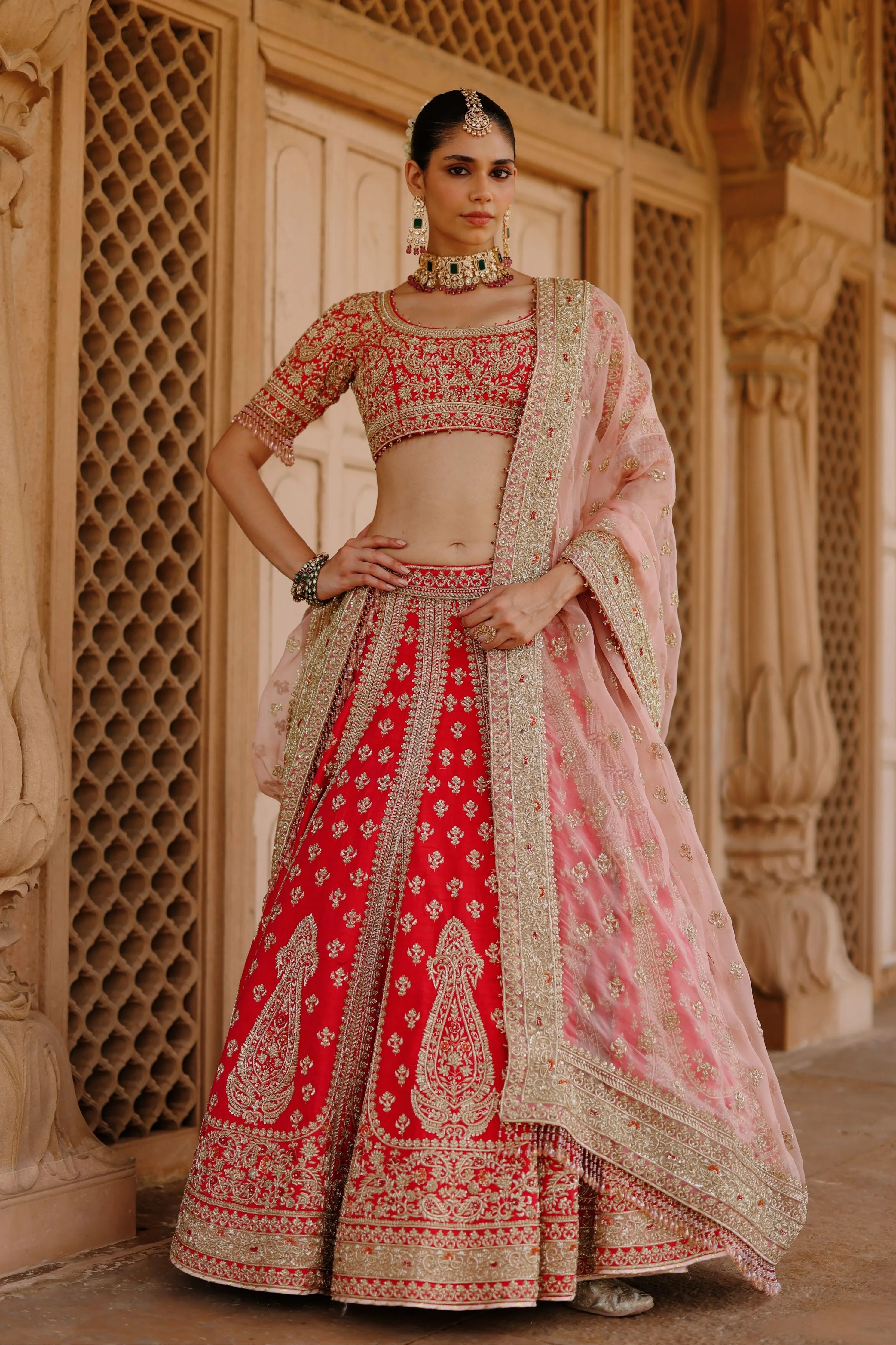 Nusrat Hot Pink KaliinKali Lehenga Set with Blouse & Dupatta