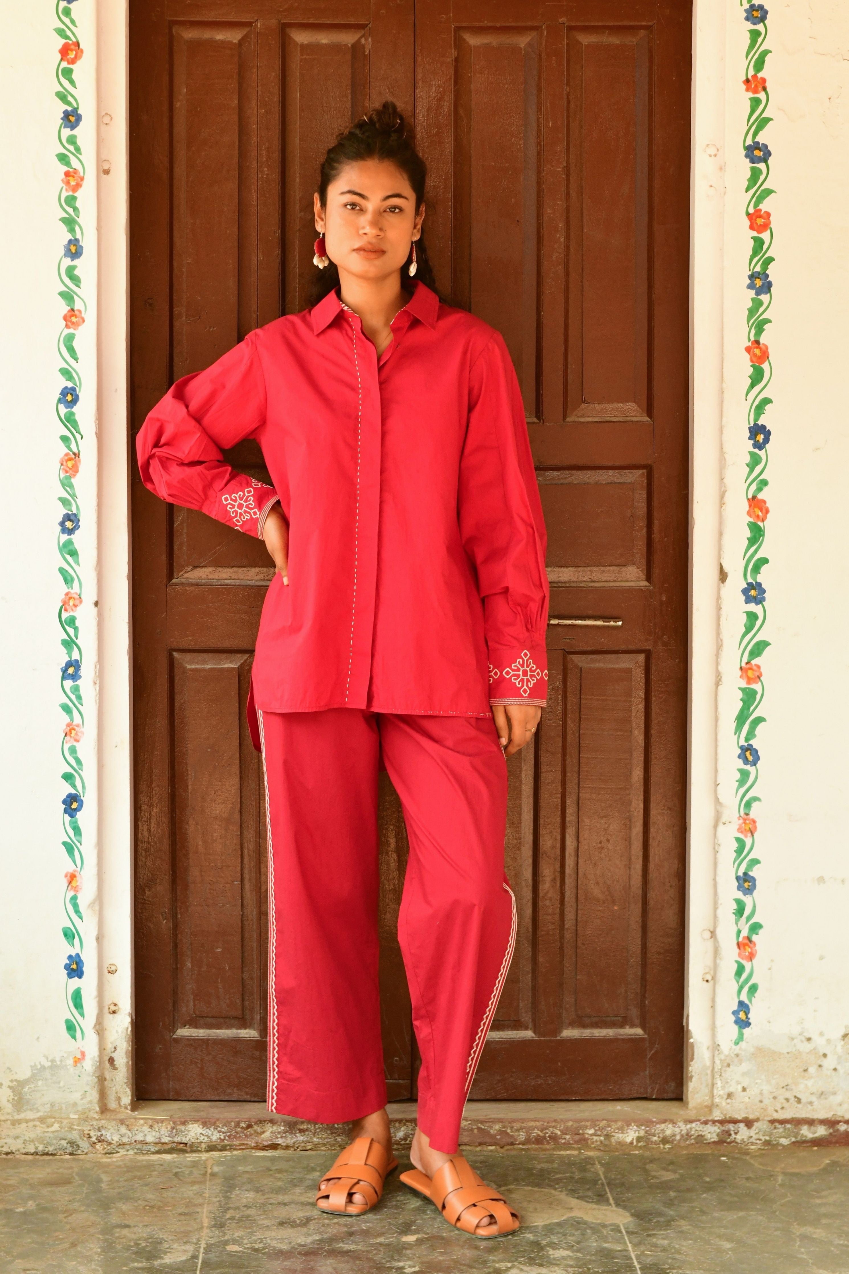 Nyla Red Embroidery Shirt