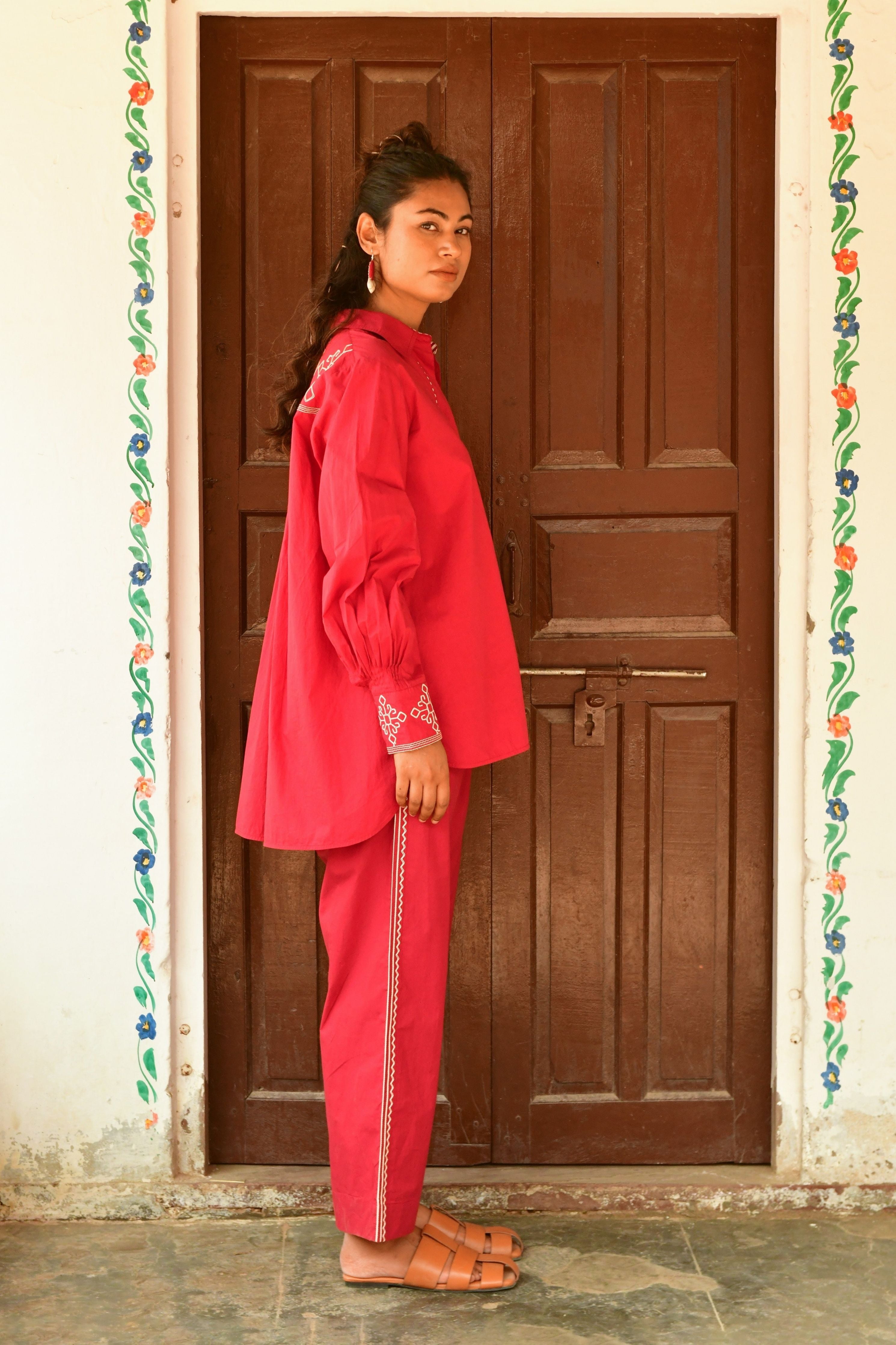 Nyla Red Embroidery Shirt