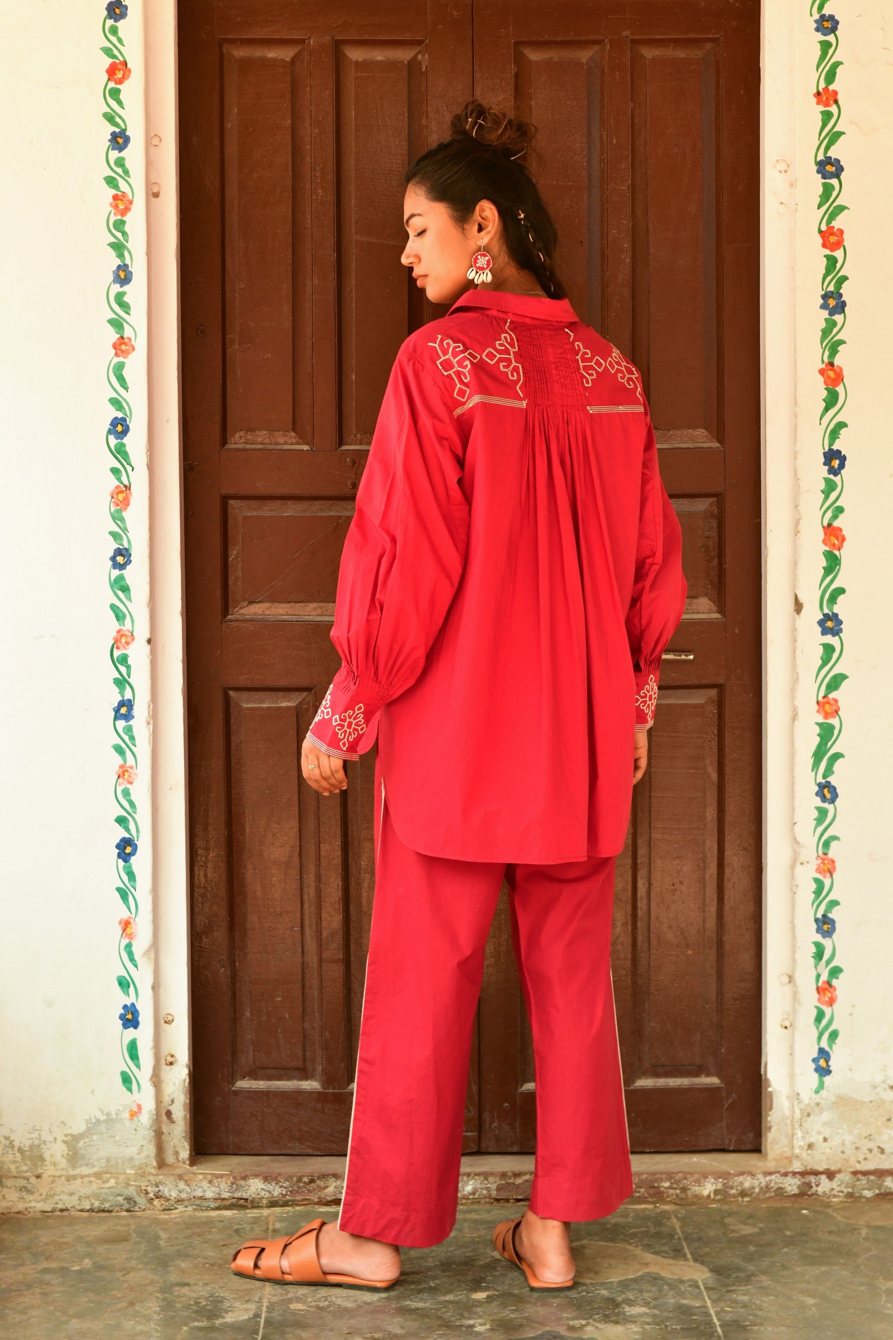 Nyla Red Embroidery Shirt