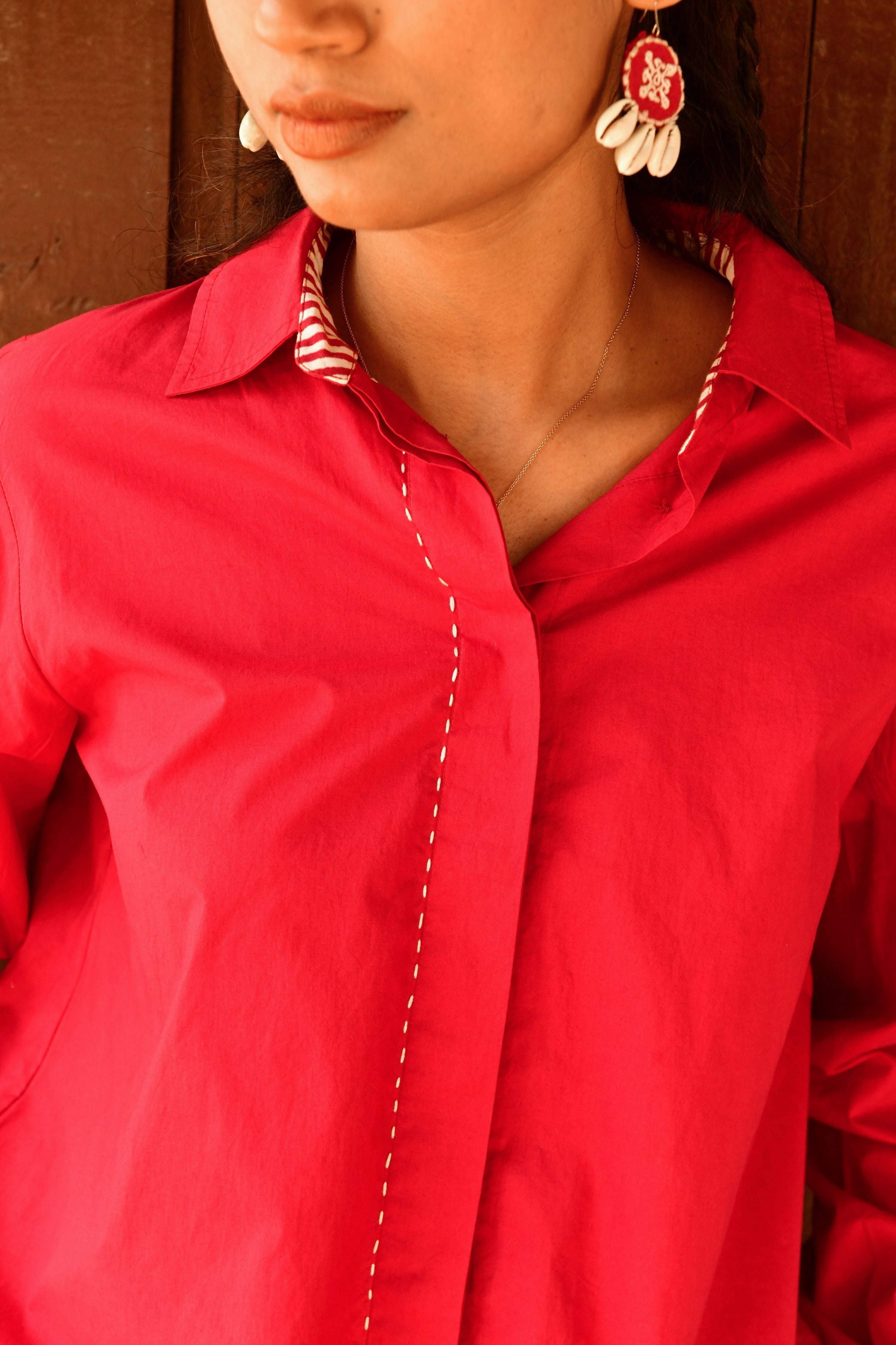 Nyla Red Embroidery Shirt