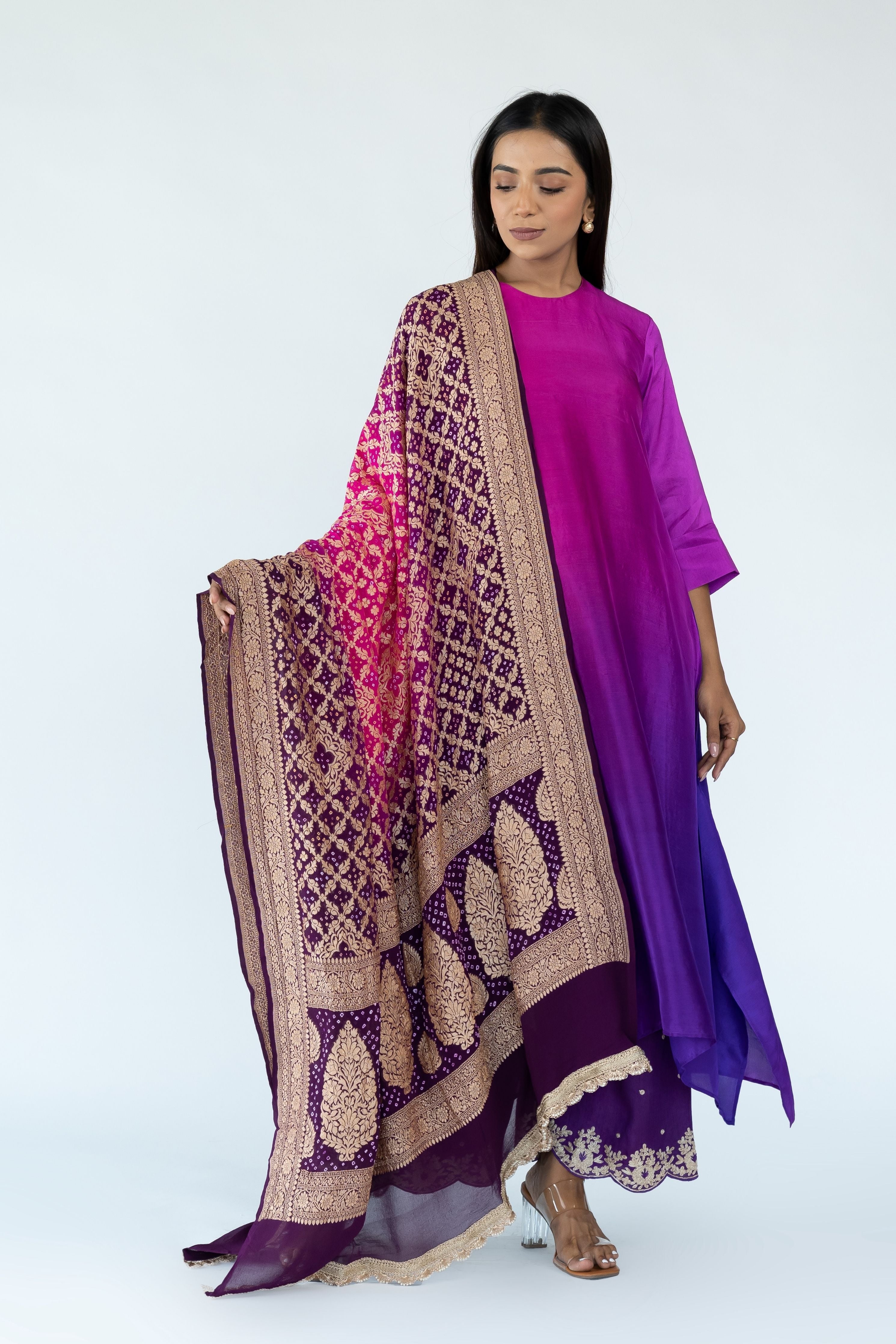 Brinjal Zari Kurta Set