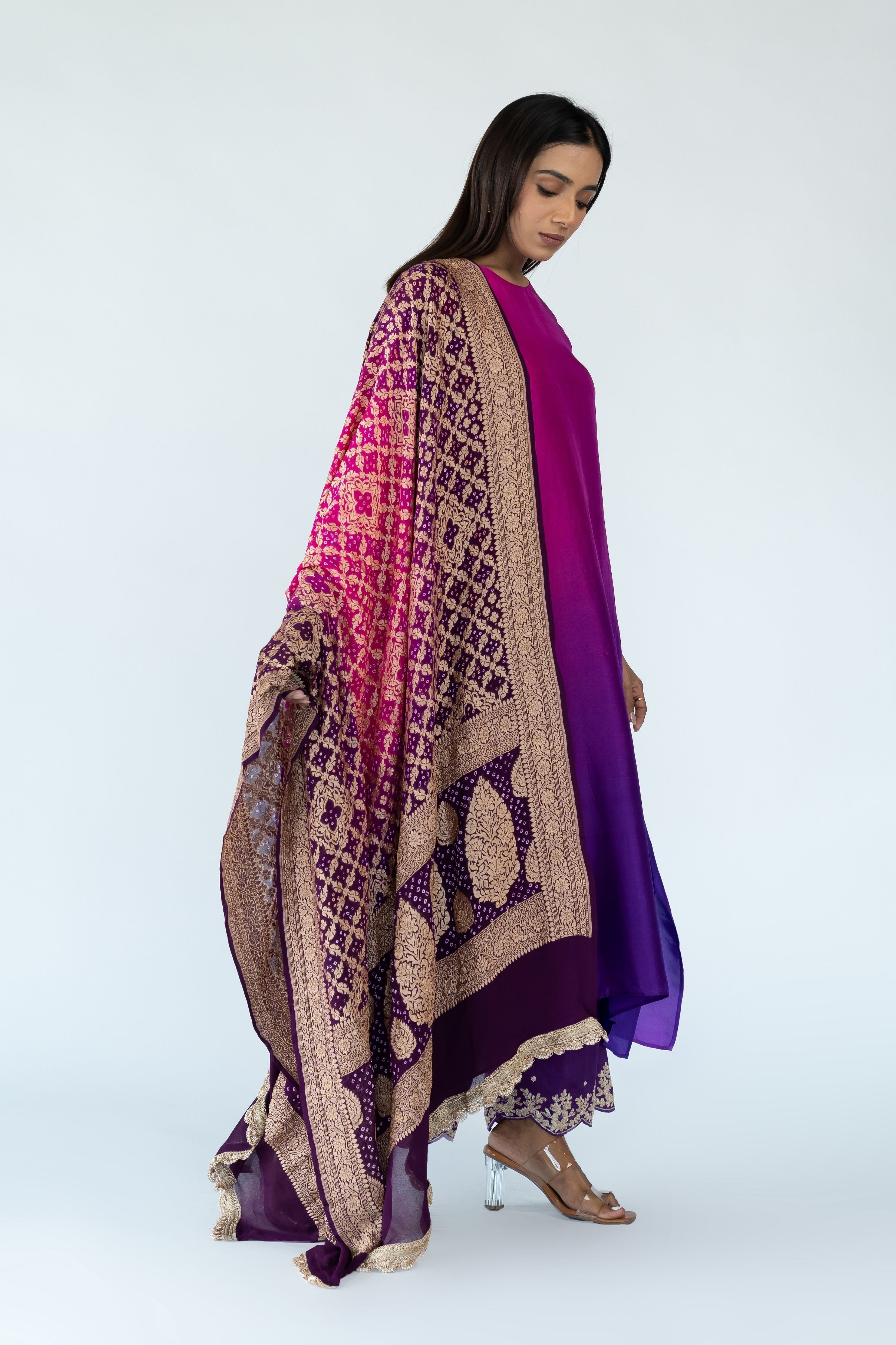 Brinjal Zari Kurta Set