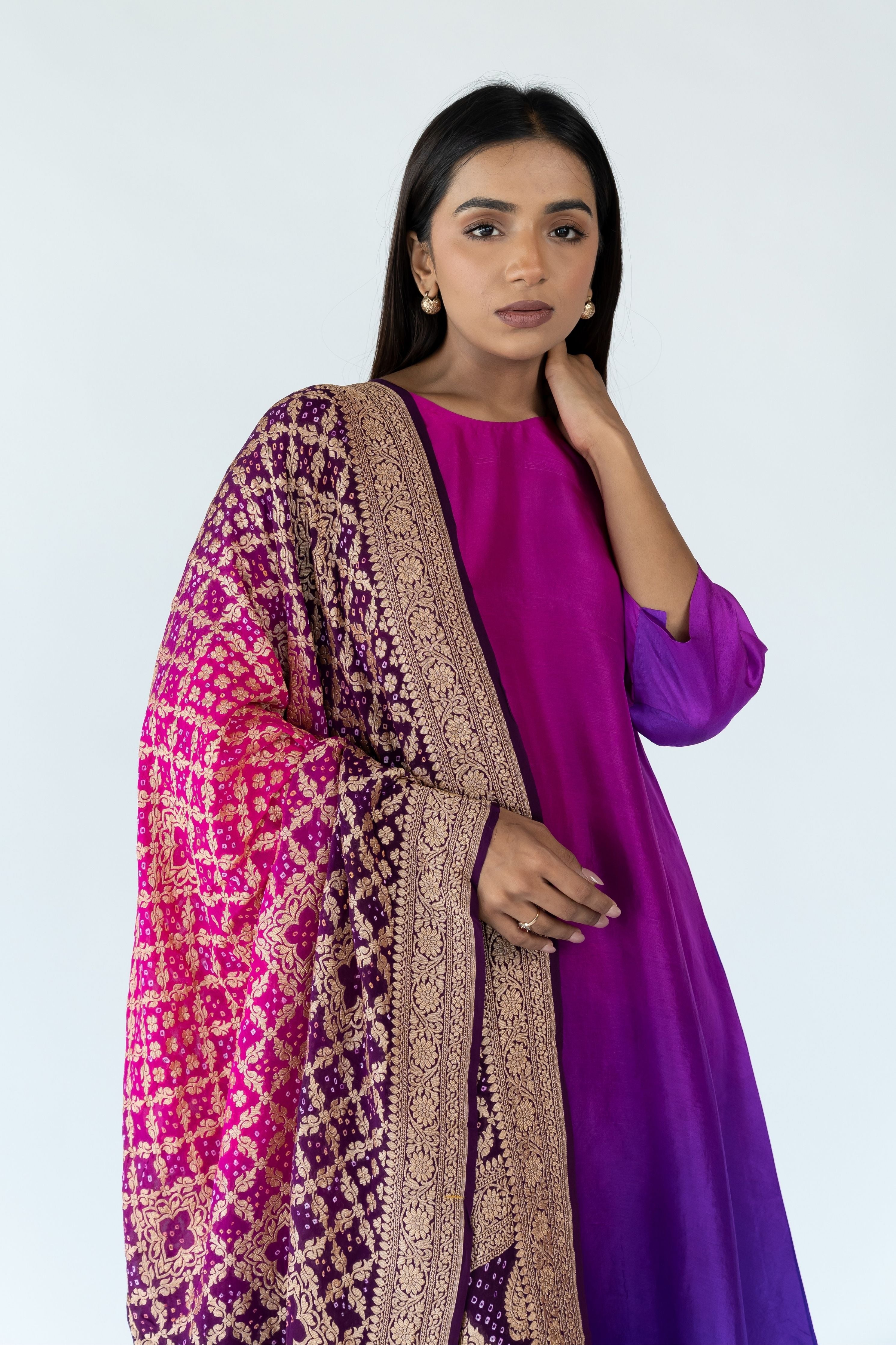 Brinjal Zari Kurta Set