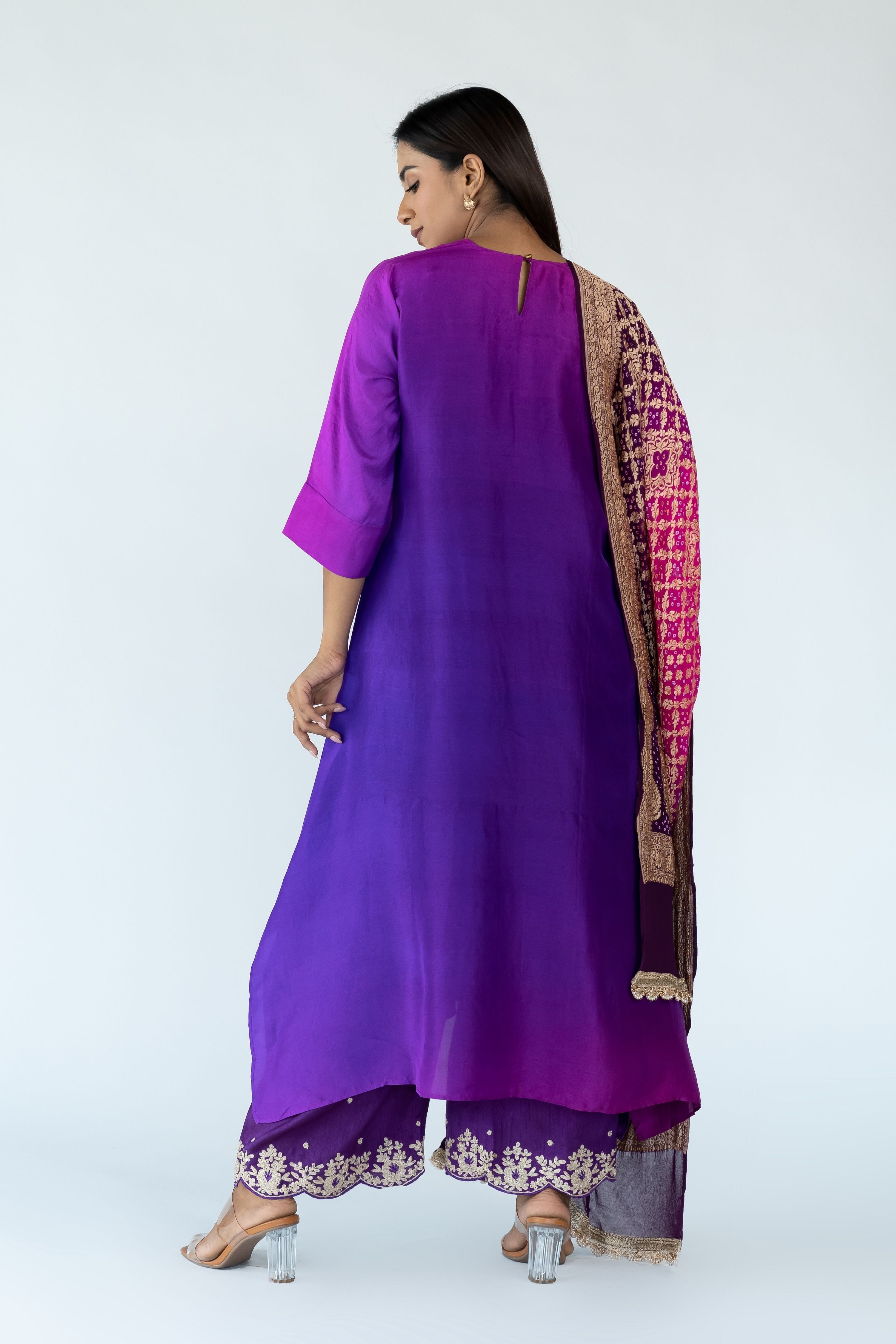 Brinjal Zari Kurta Set
