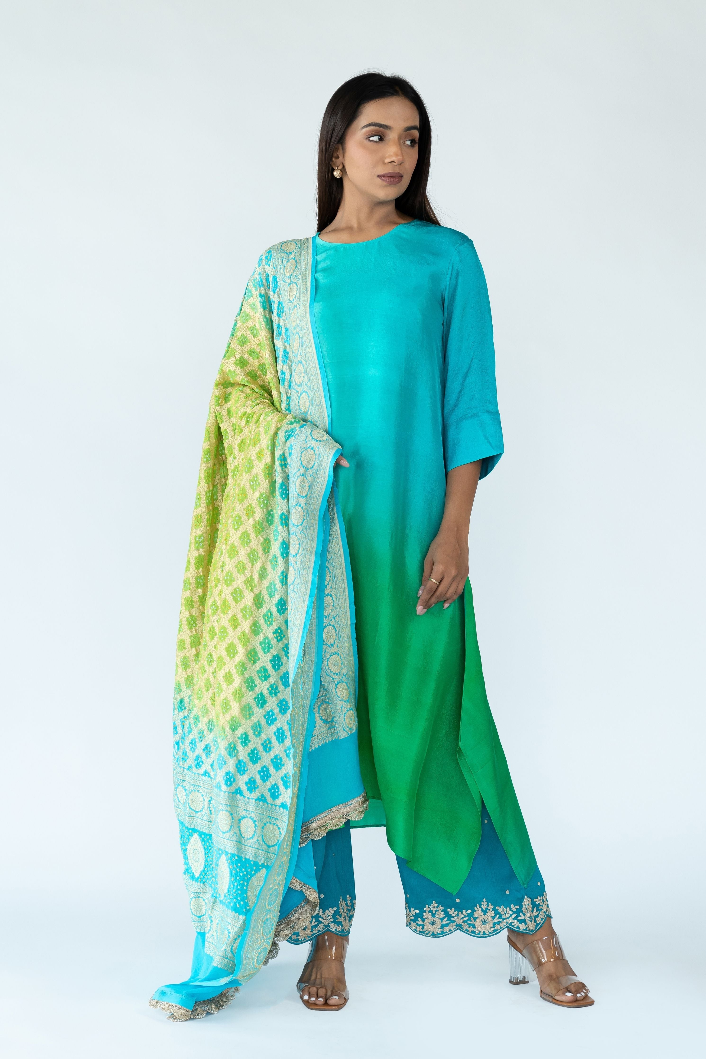 Blue Peacock Zari Kurta Set
