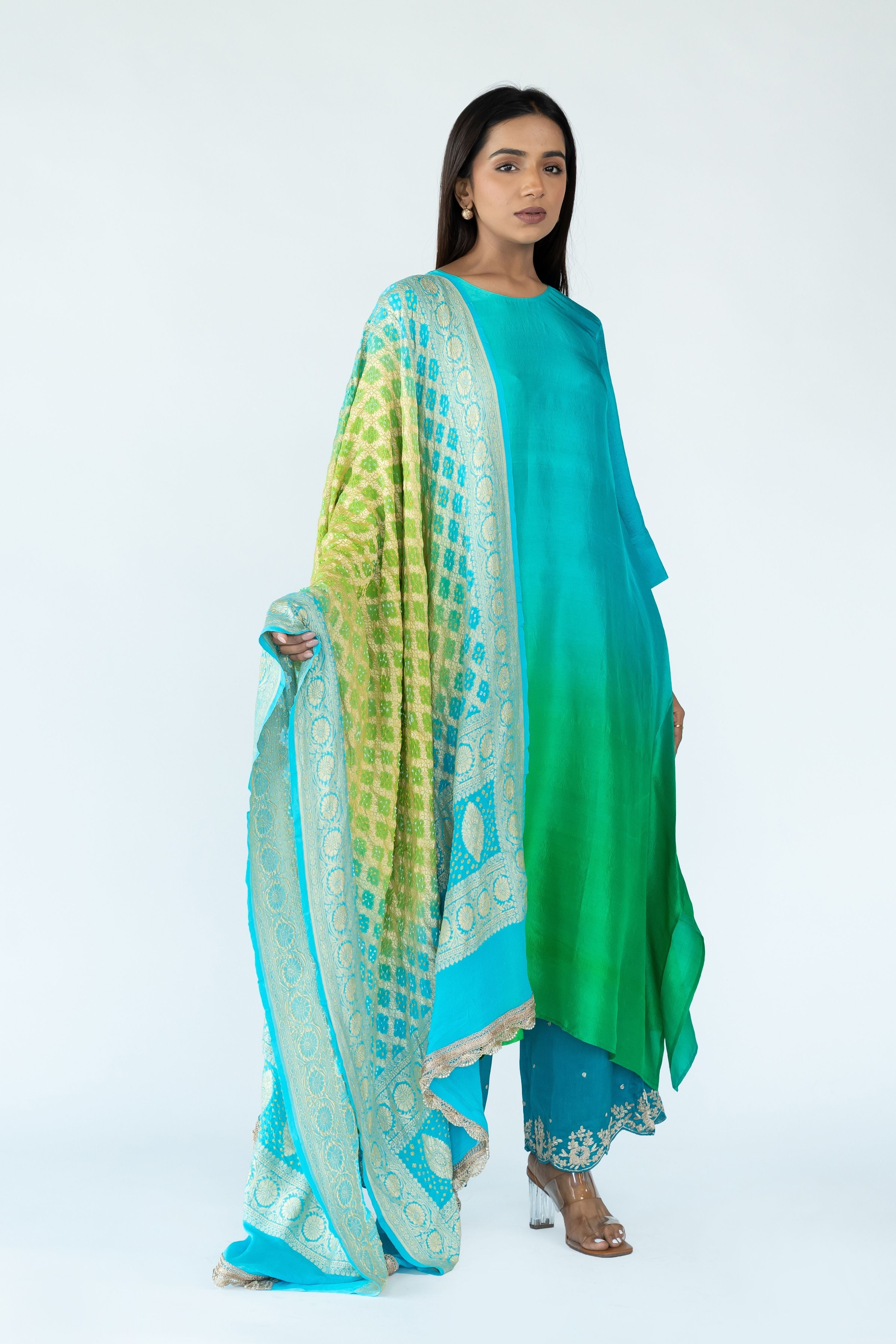 Blue Peacock Zari Kurta Set