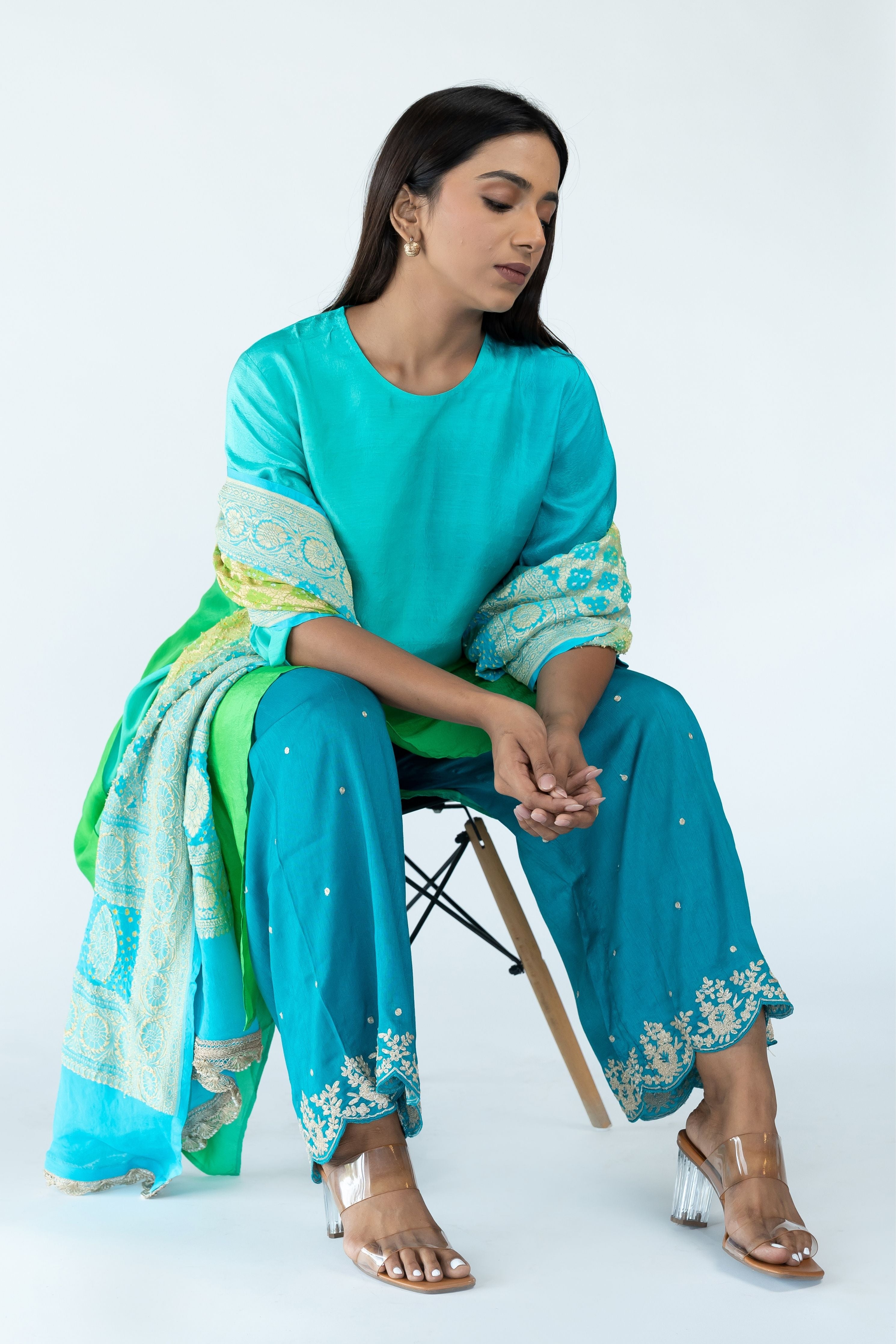 Blue Peacock Zari Kurta Set