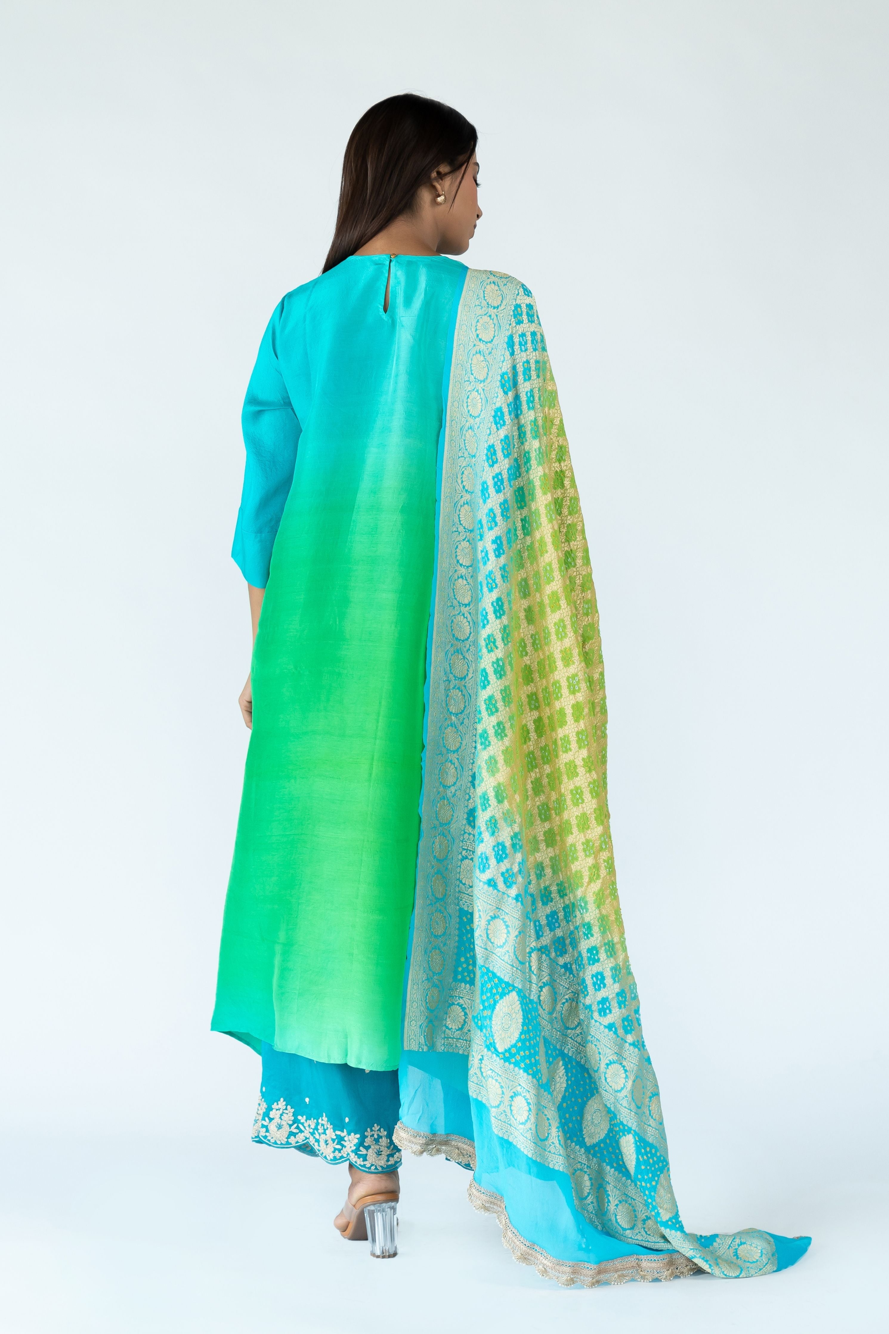 Blue Peacock Zari Kurta Set