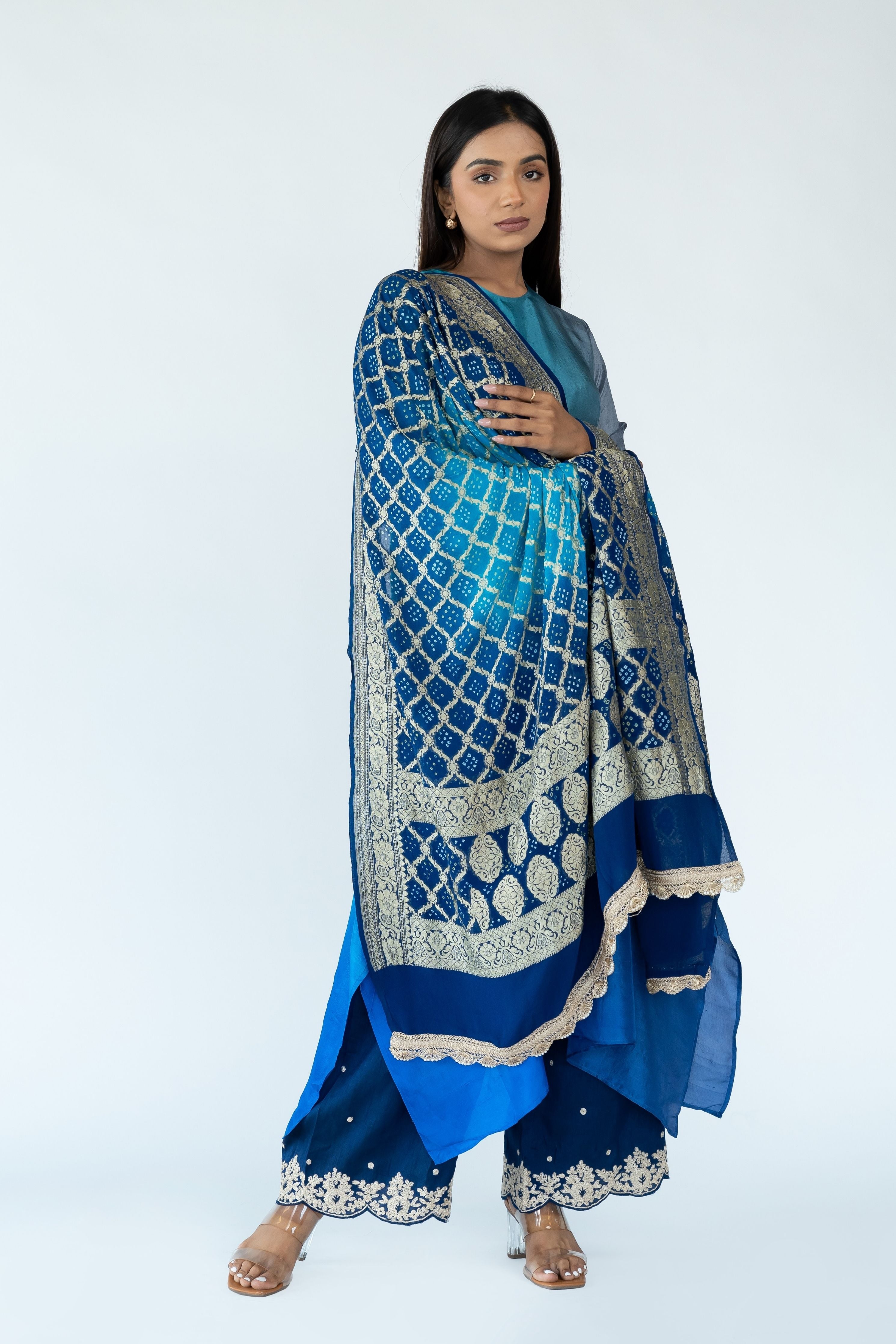Firozi Grey Zari Kurta Set