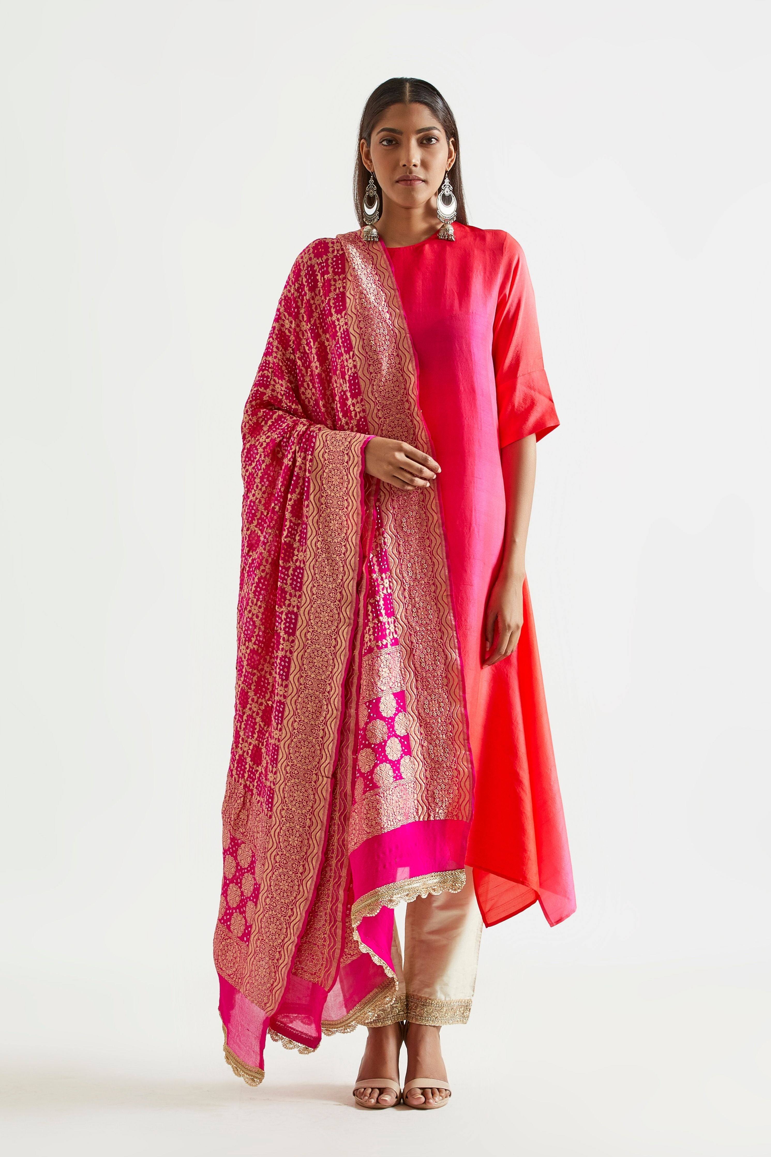Fuschia Red Zari Kurta Set