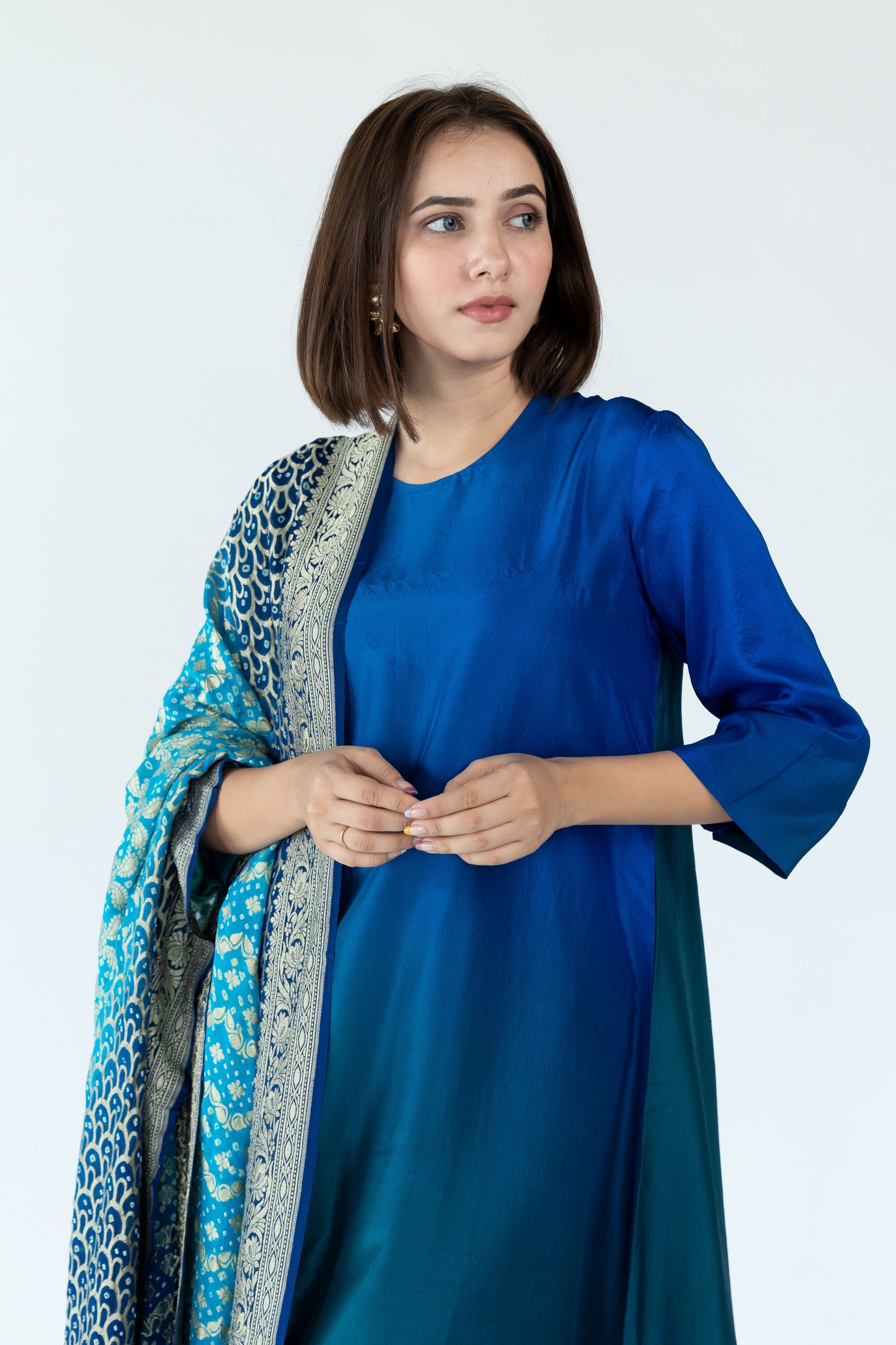 Green Blue Zari Kurta Set