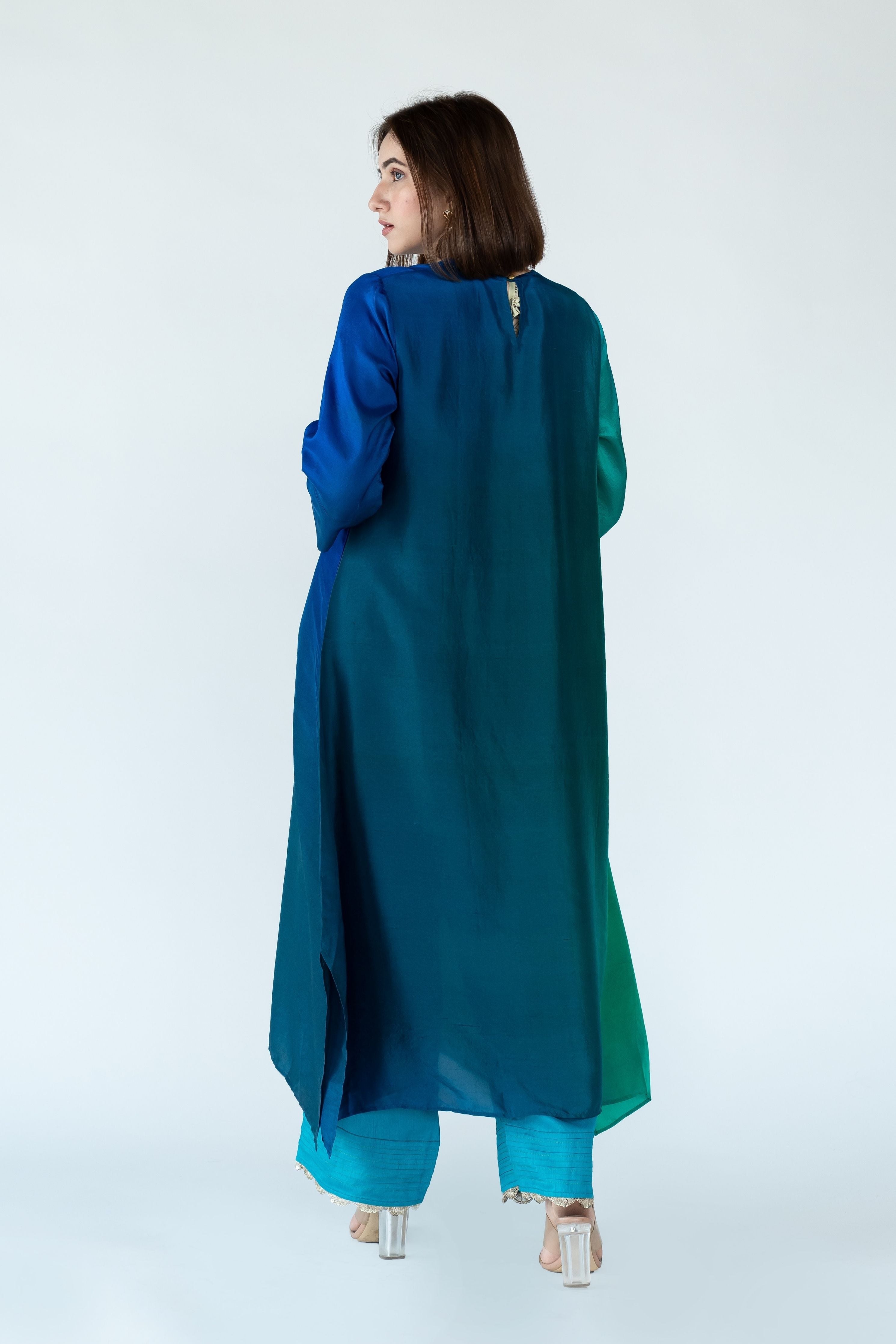 Green Blue Zari Kurta Set