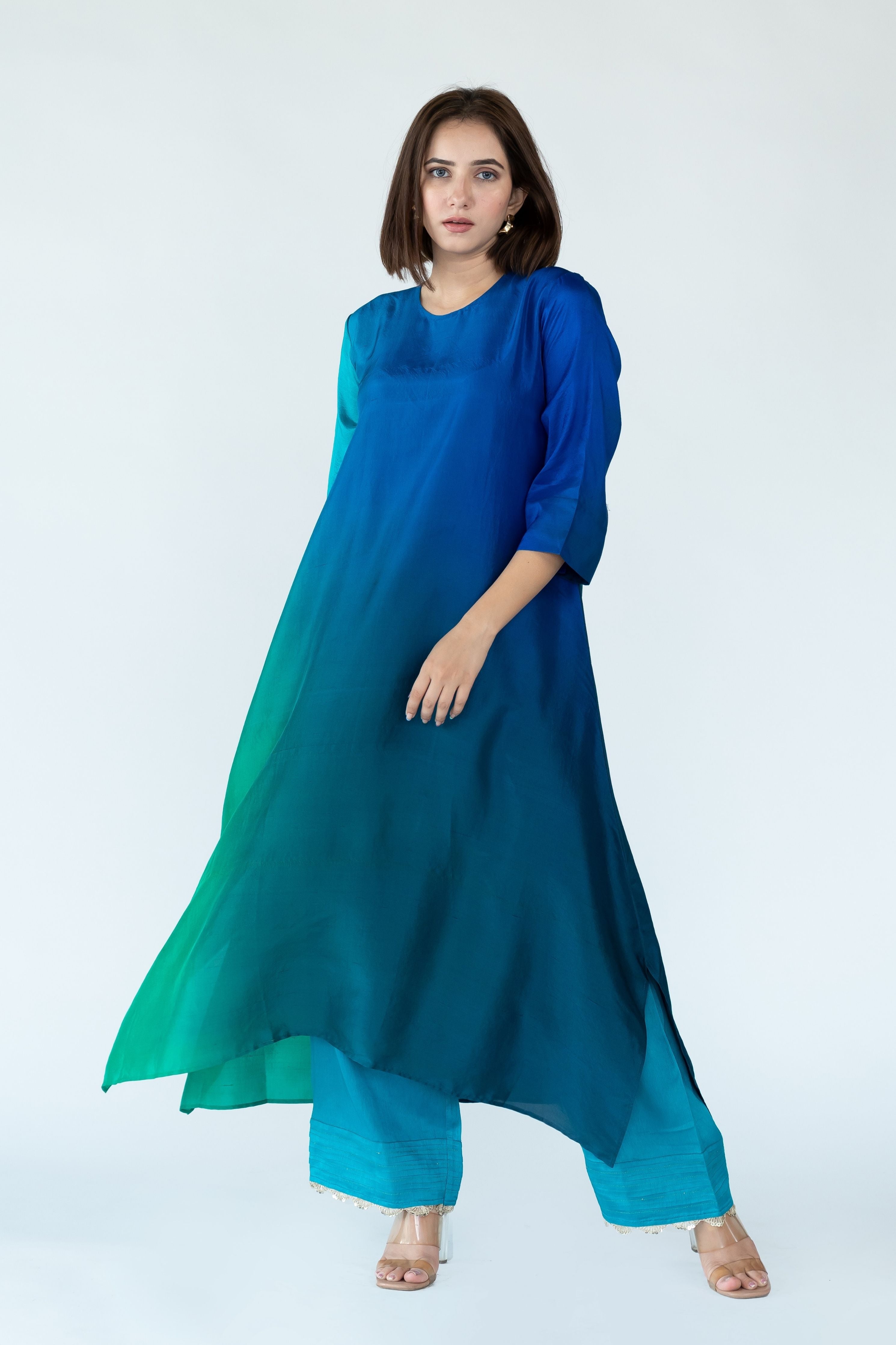 Green Blue Zari Kurta Set