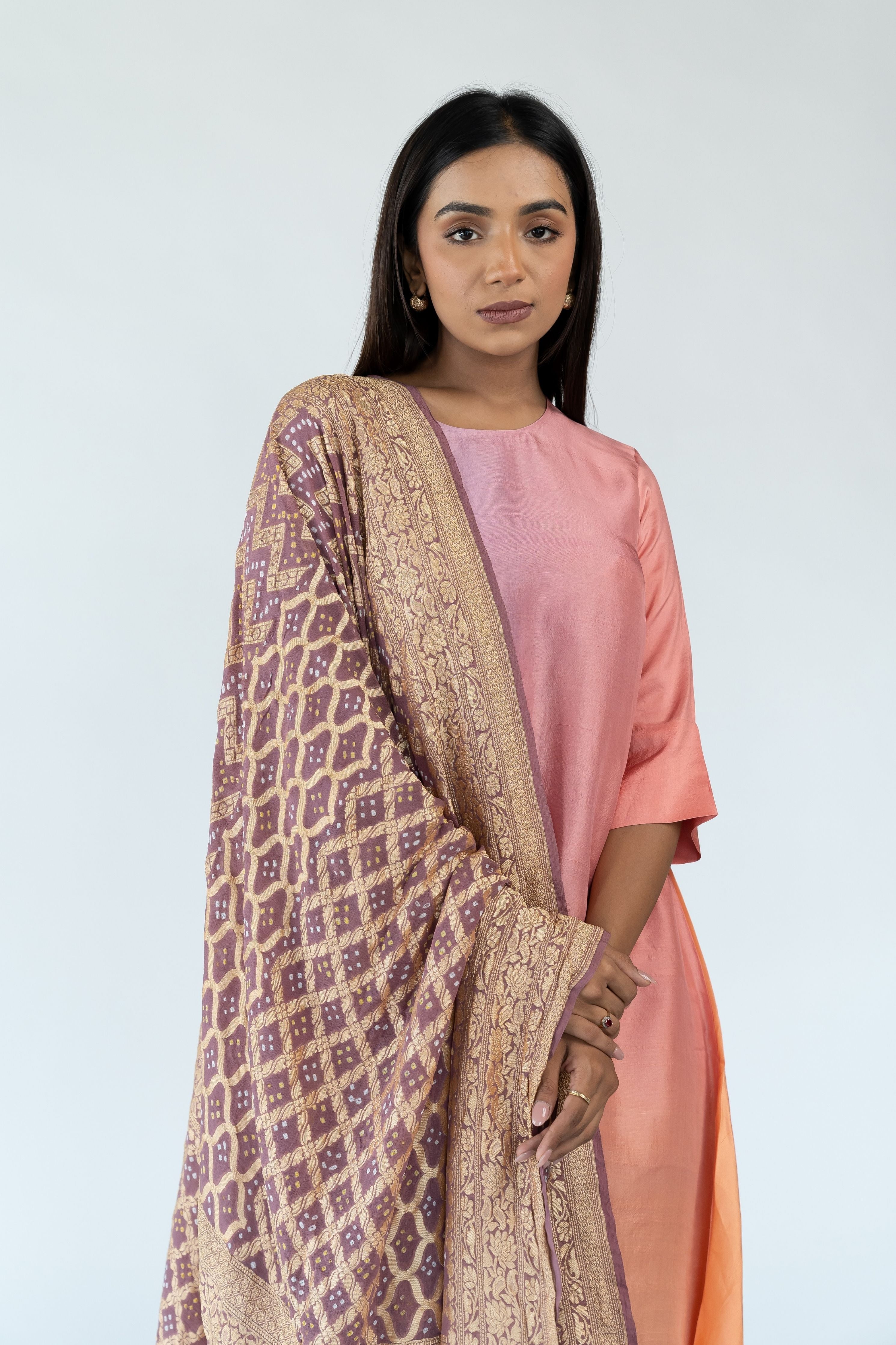 Grey Peach Zari Kurta Set