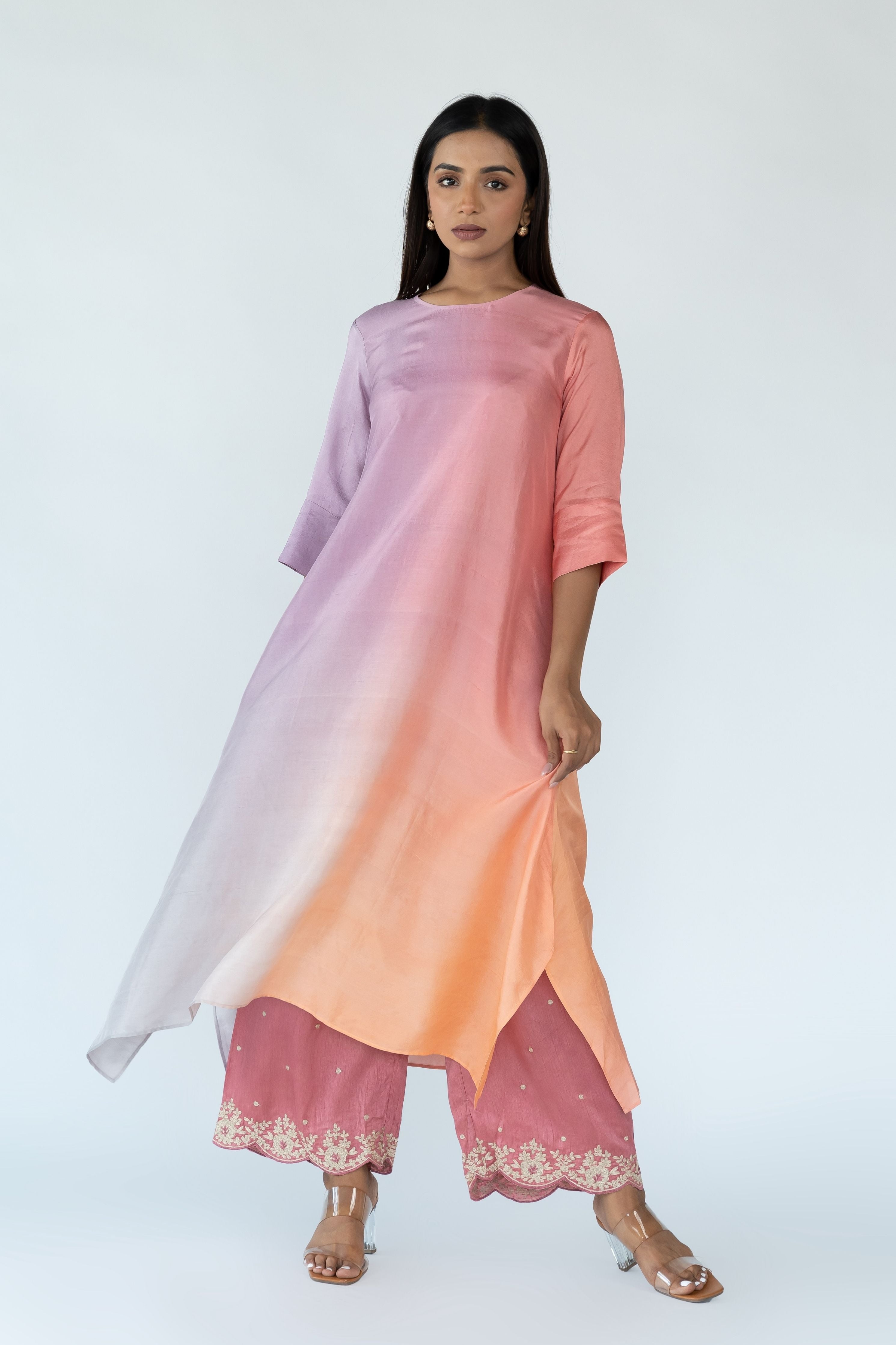 Grey Peach Zari Kurta Set