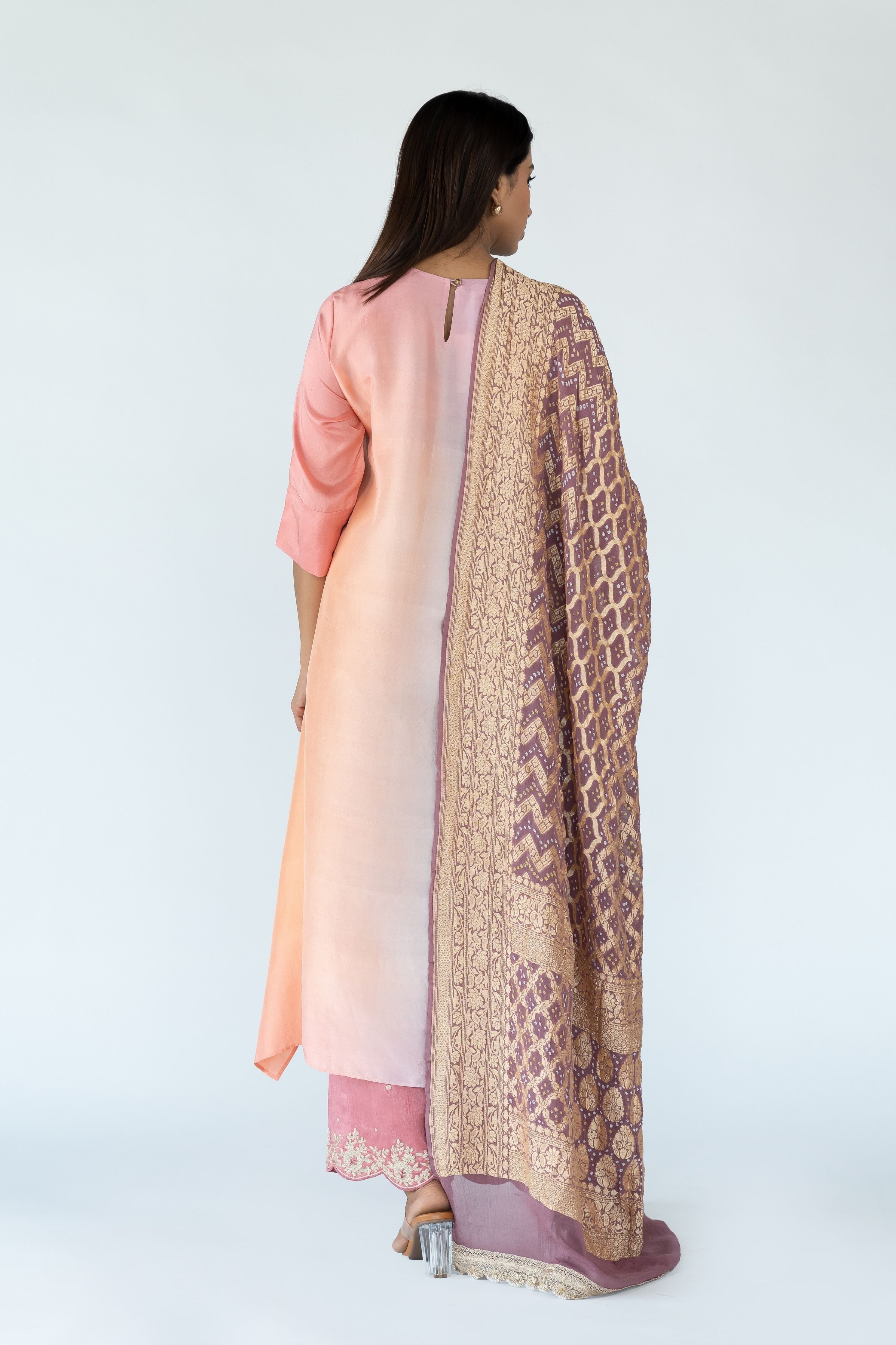 Grey Peach Zari Kurta Set