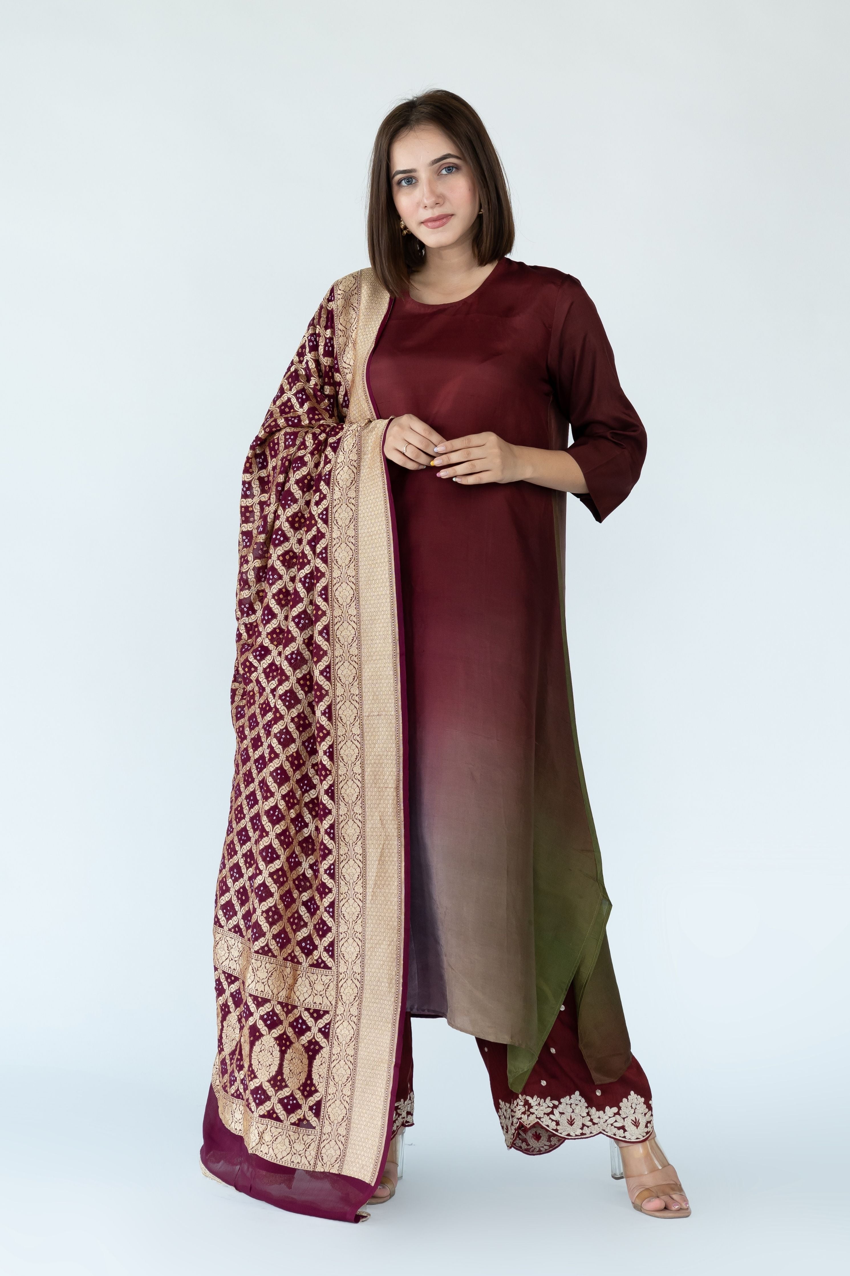 Olive Navy Zari Kurta Set