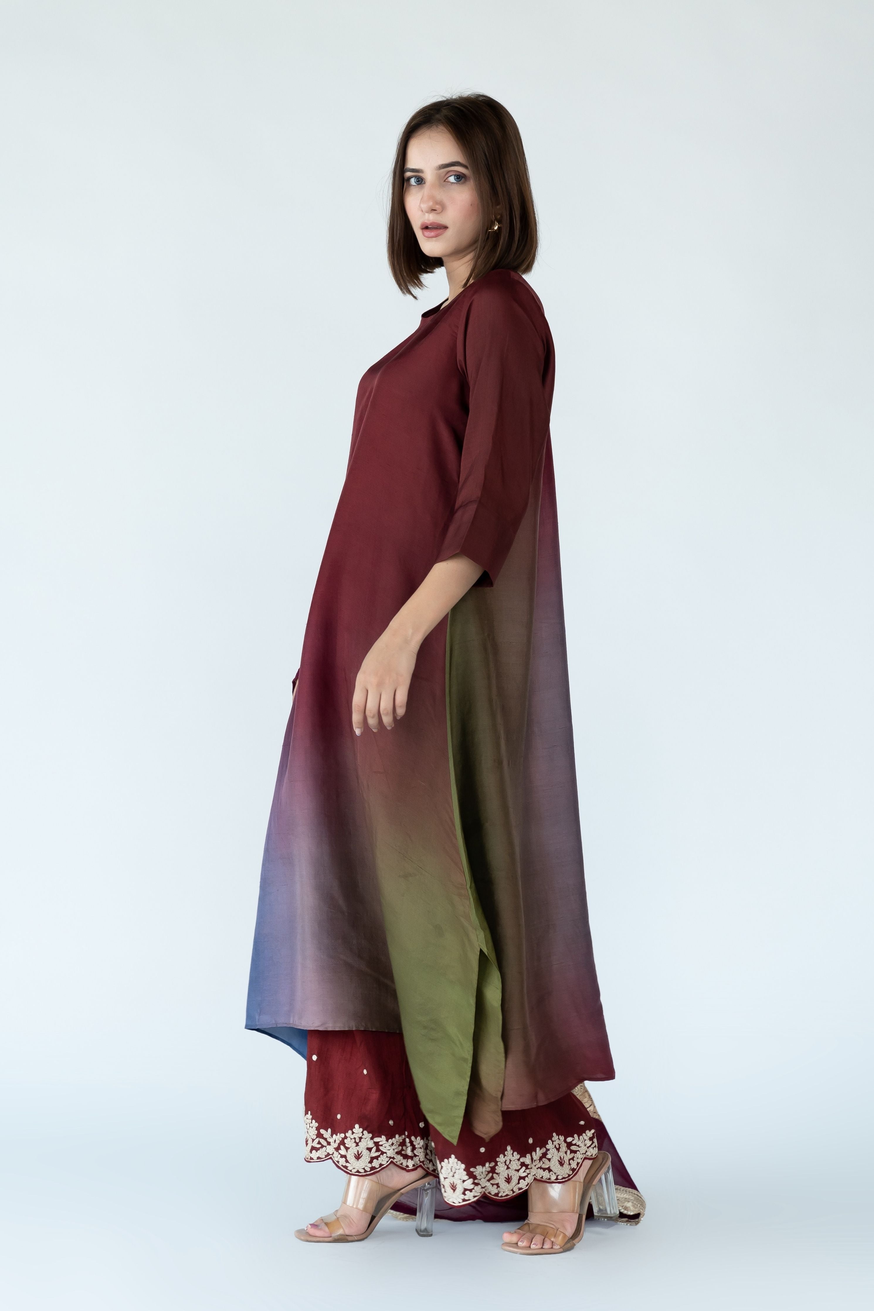 Olive Navy Zari Kurta Set