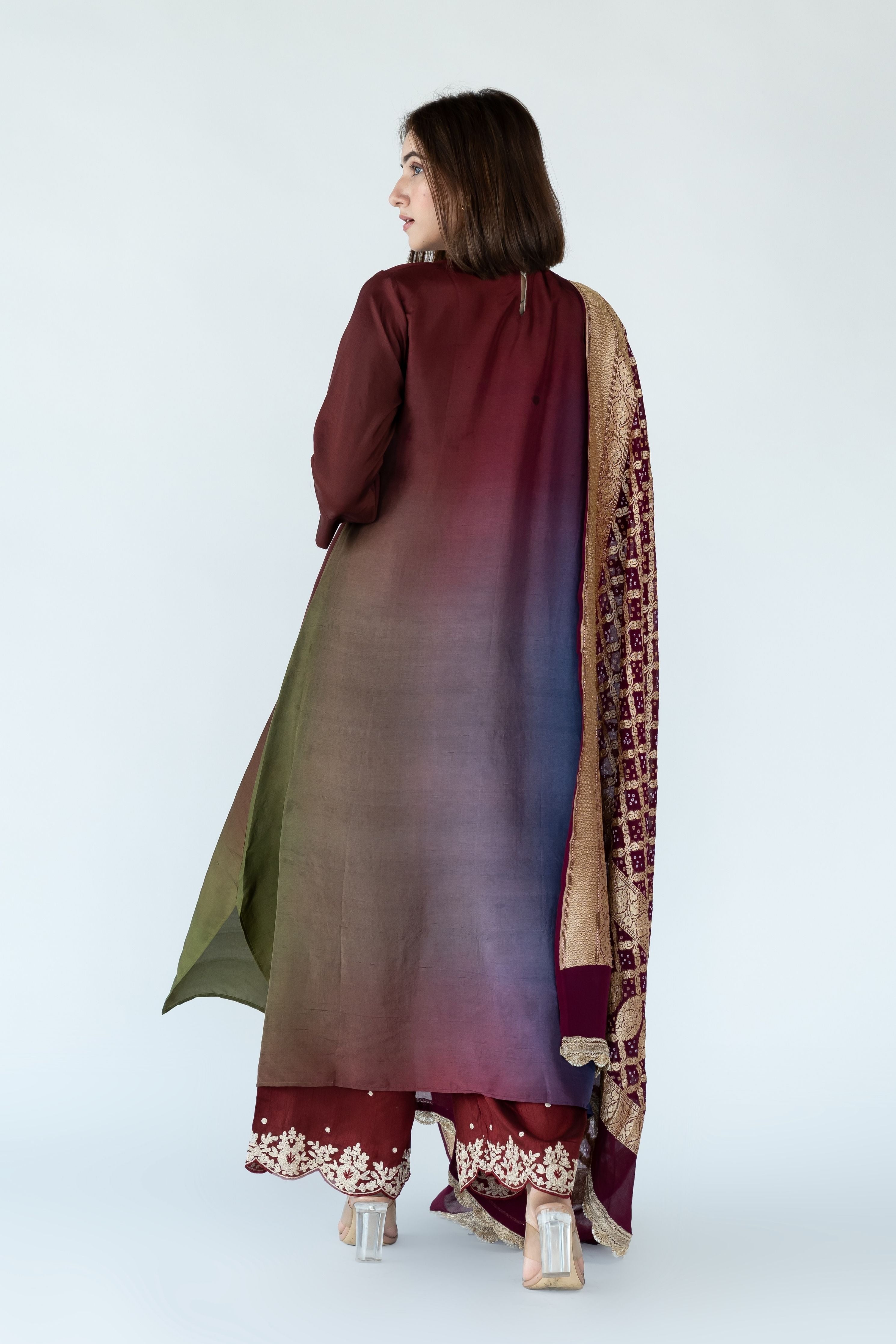 Olive Navy Zari Kurta Set