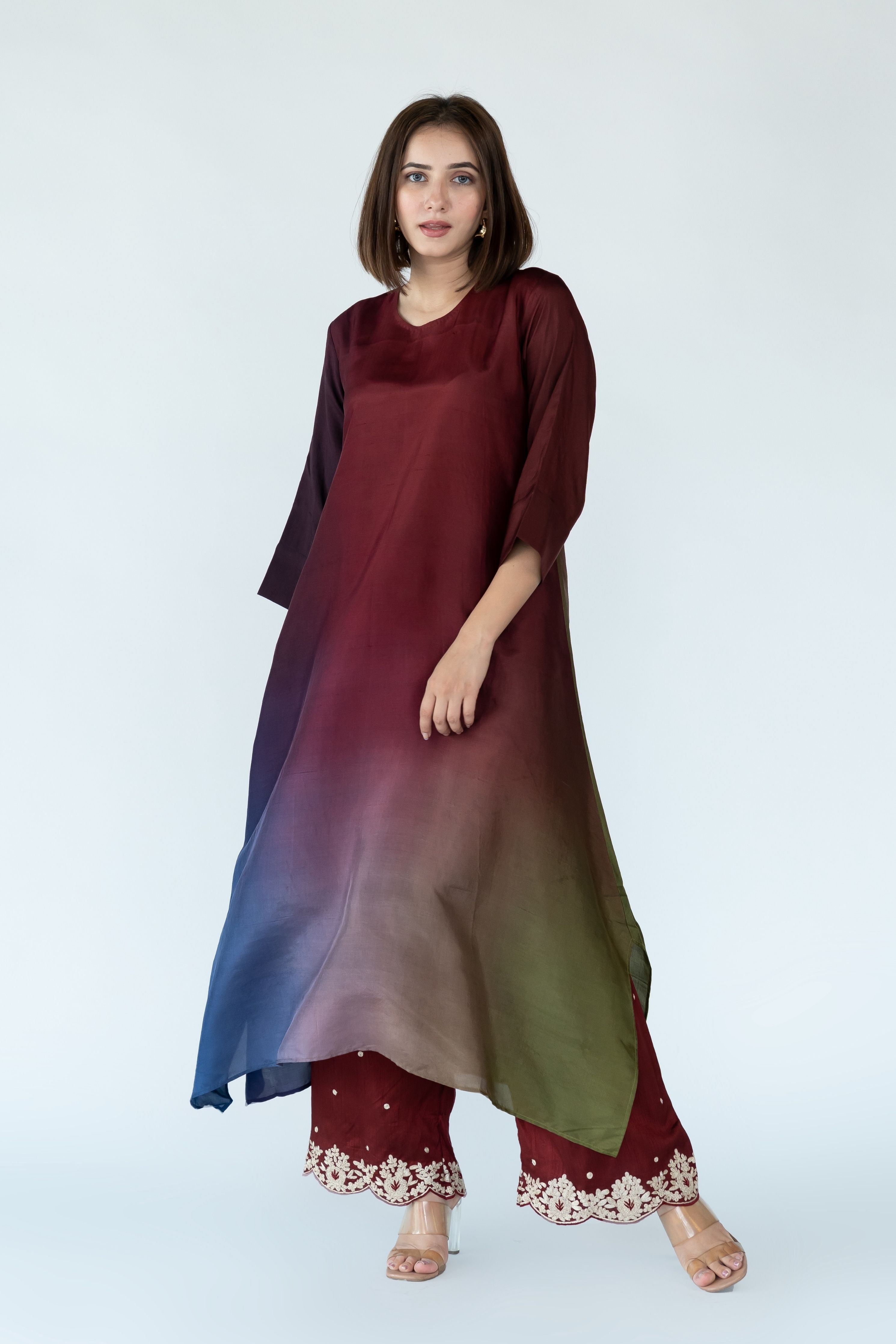 Olive Navy Zari Kurta Set