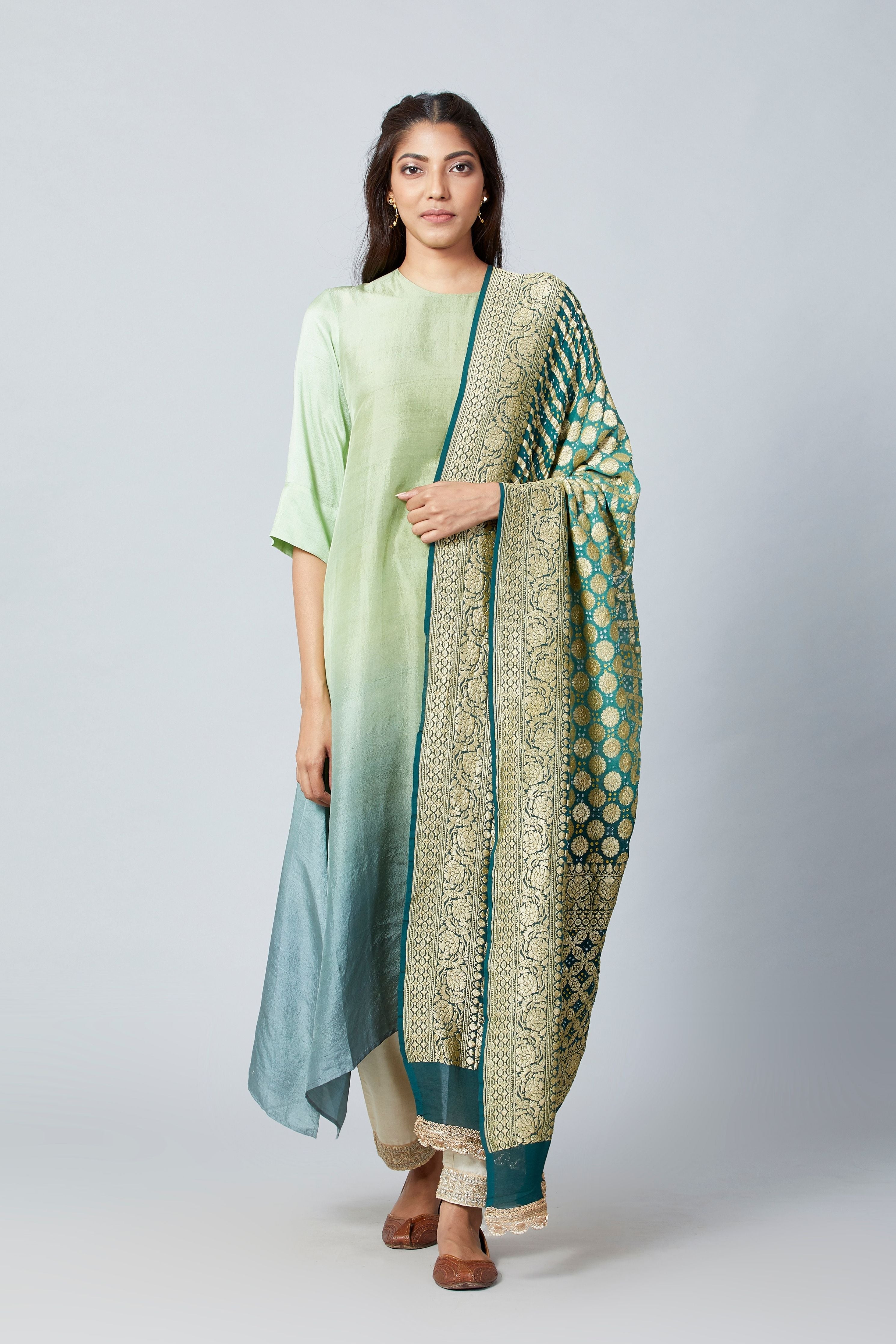 Pista Green Zari Kurta Set