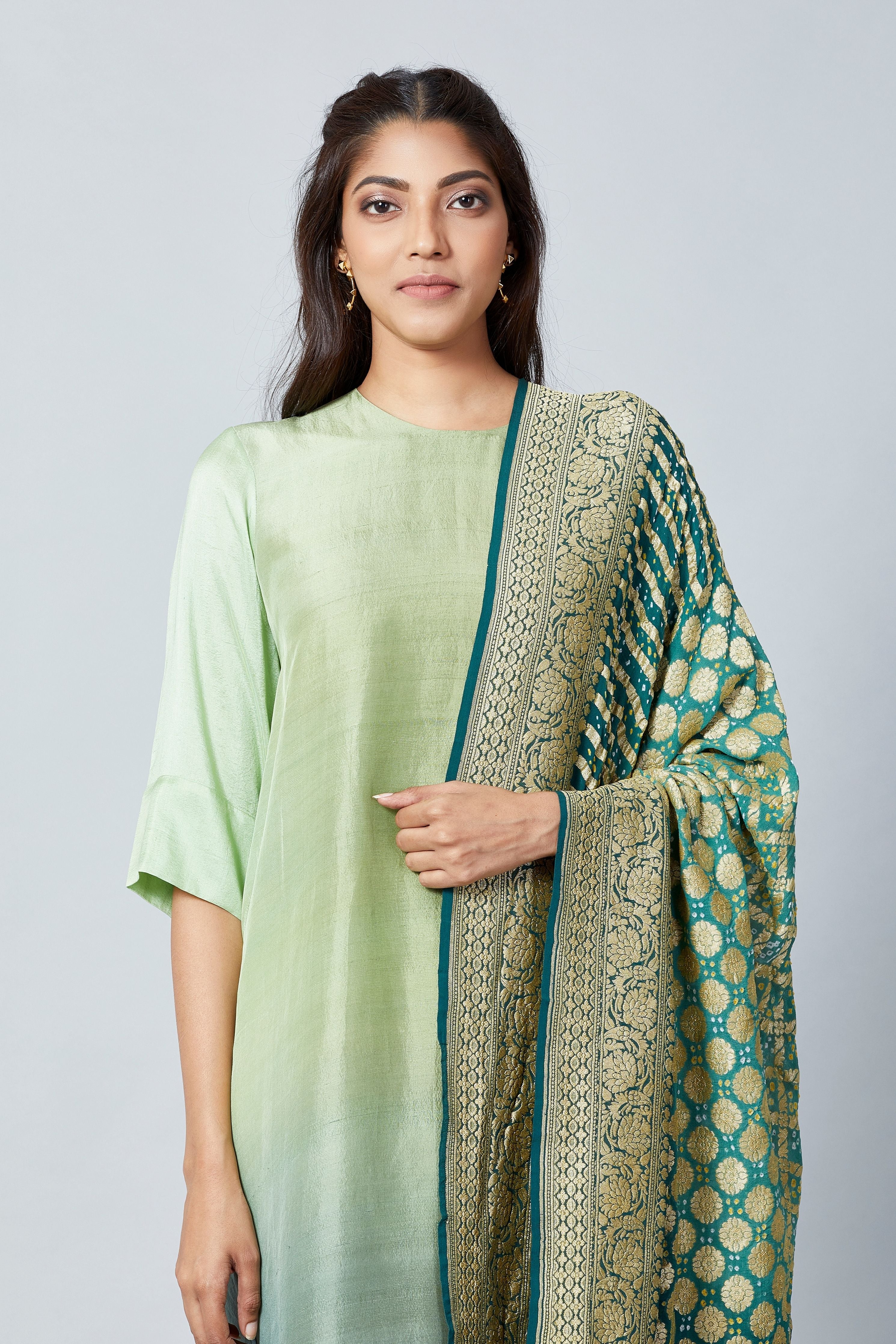 Pista Green Zari Kurta Set