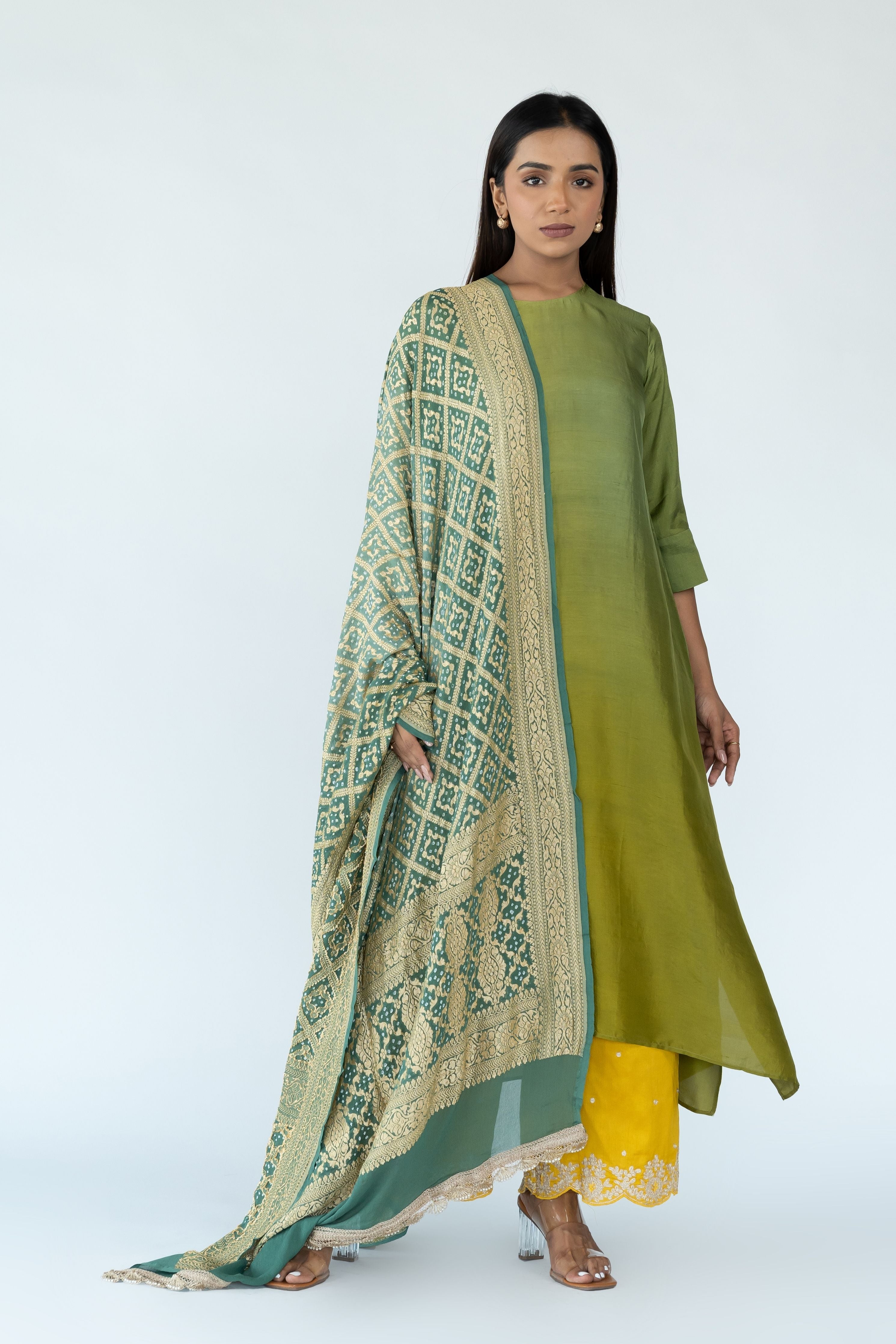 Sage Mustard Zari Kurta Set